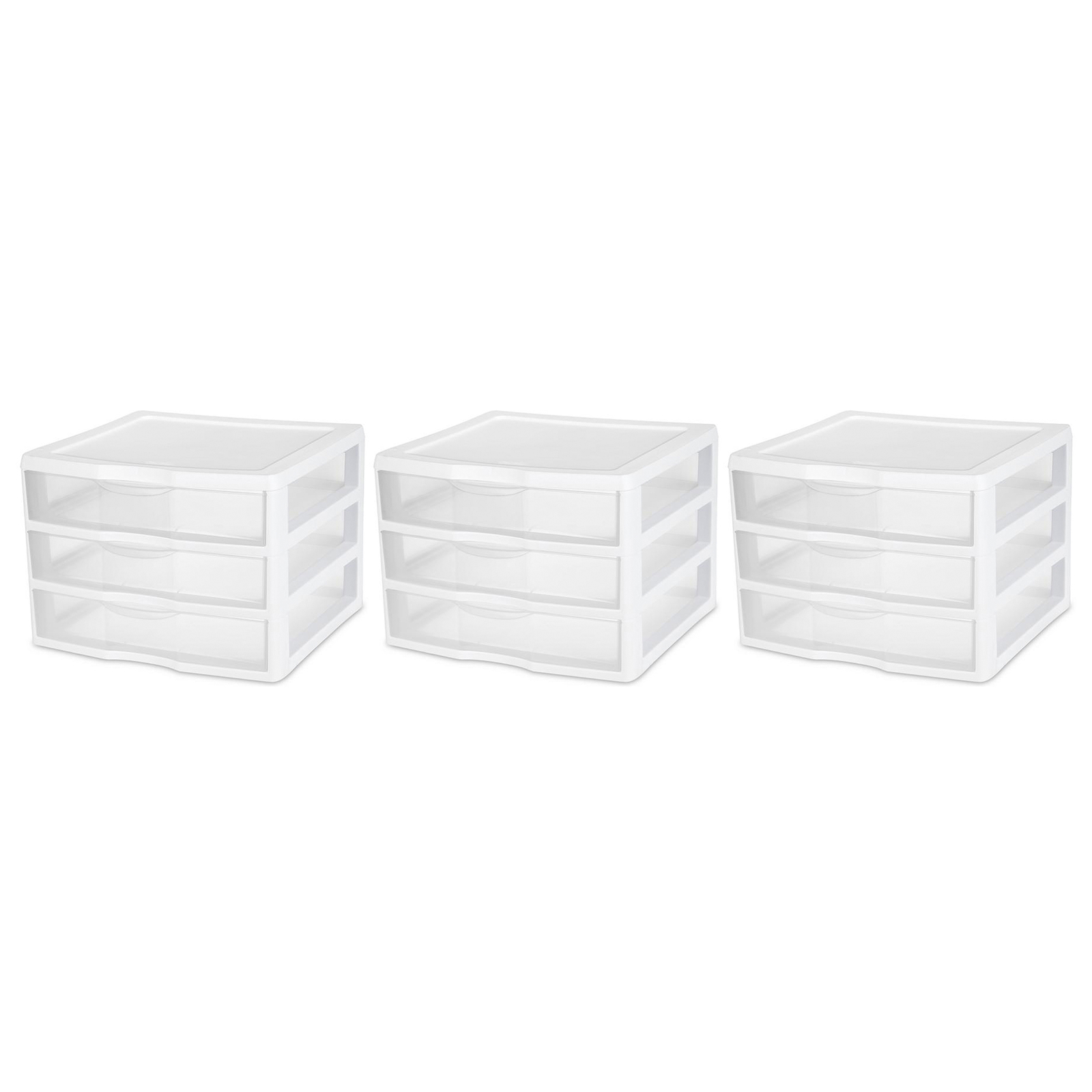 Sterilite Plastic Stackable Small 3 Drawer Storage System, White Frame, 3 Pack