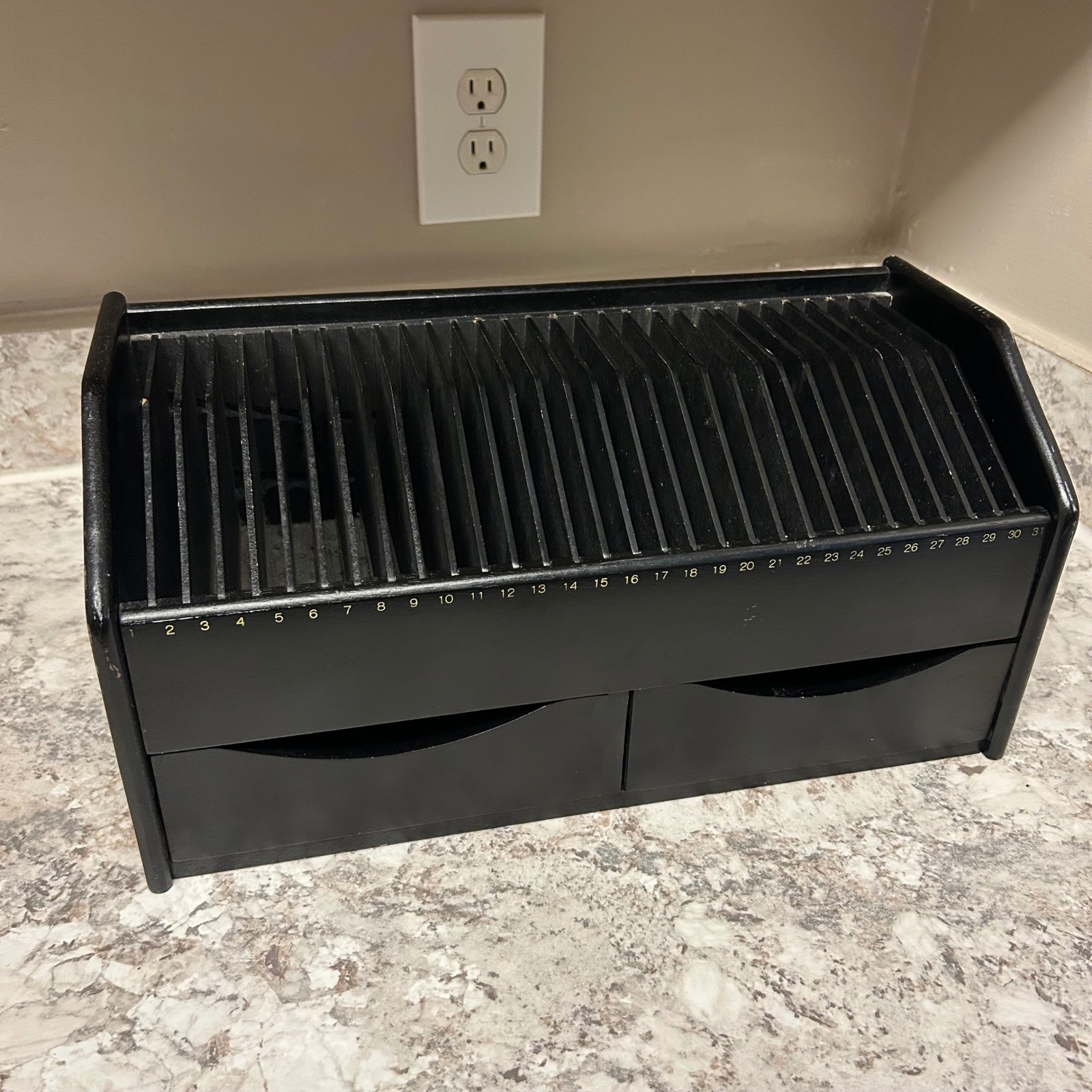 Lillian Vernon Mail Organizer Black Wood 31 Slot Bill Sorter 2 Drawer Desk Top