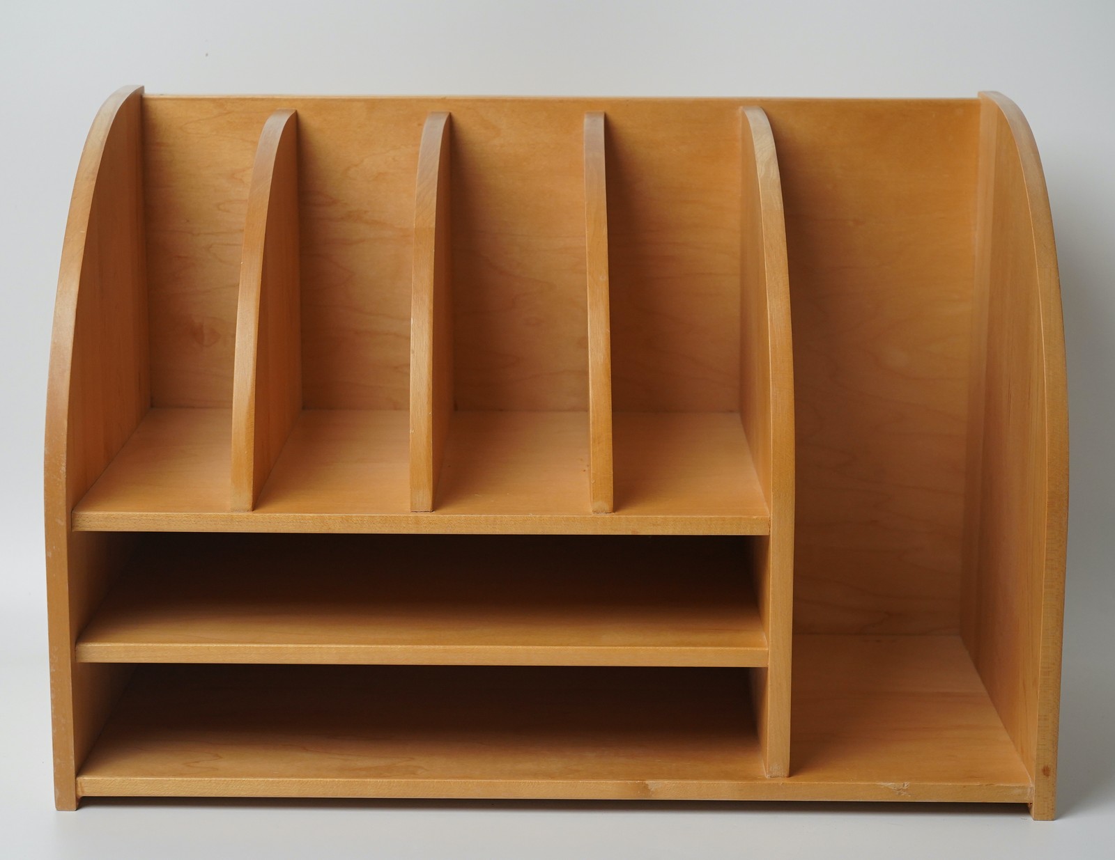 Wood Desktop Organizer 5 Slot Letter Sorter 2 Shelf File Holder Made in Mexico