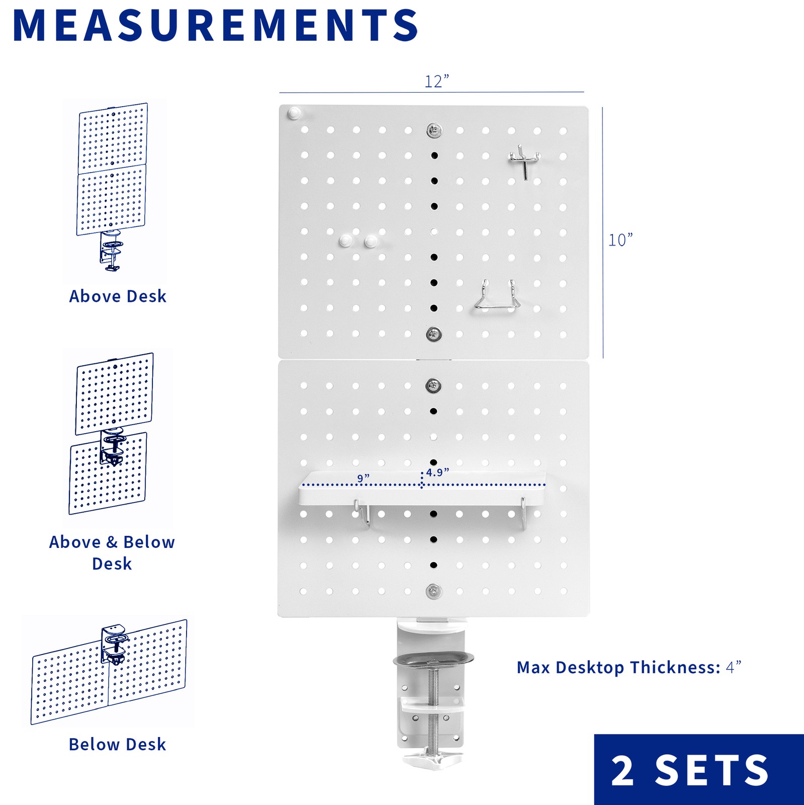 VIVO White Steel Clamp-on 20″ x 24″ Desktop Pegboard (x2), Magnetic Privacy