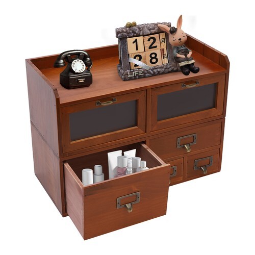 Desktop Storage Cabinet with 6 Drawers, Wooden Box Organizer for Office Supplies