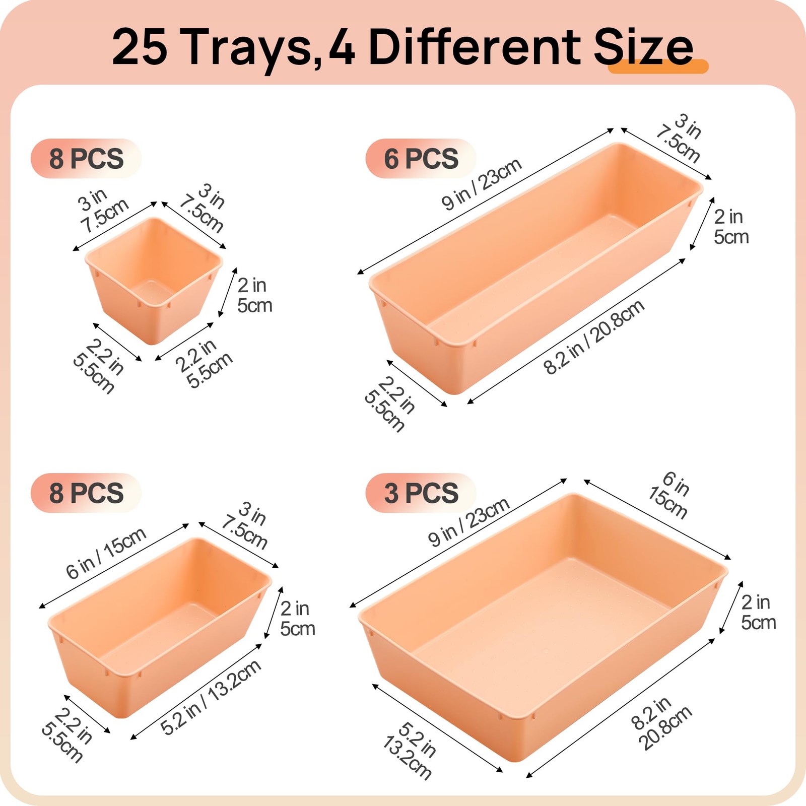 Plastic Drawer Organizers 4Size Bathroom Vanity Trays Storage Bins 25 PCS