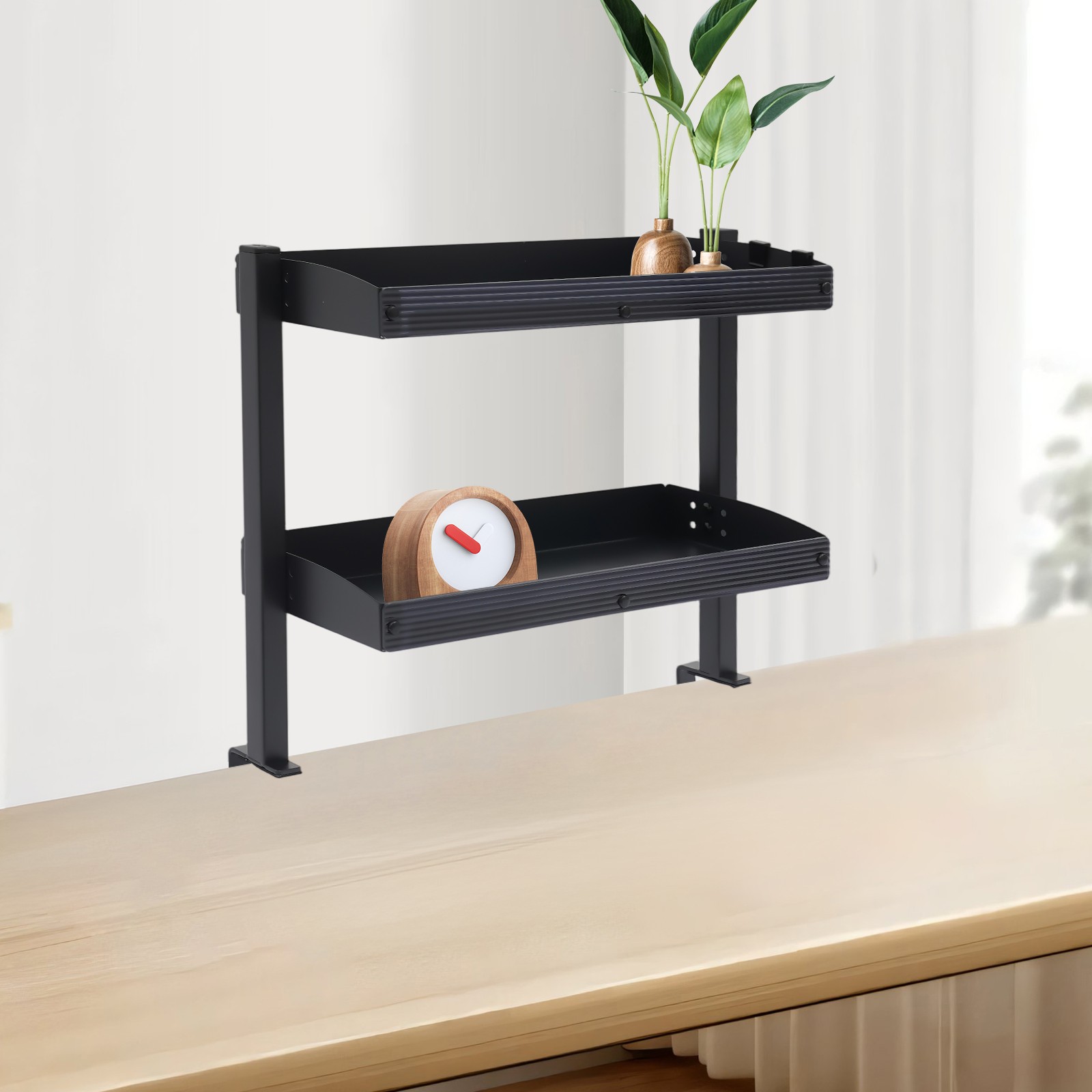 2Tier Clip-on Desktop Organizer Desk Shelf w/Adjustable Storage Tray Home Office