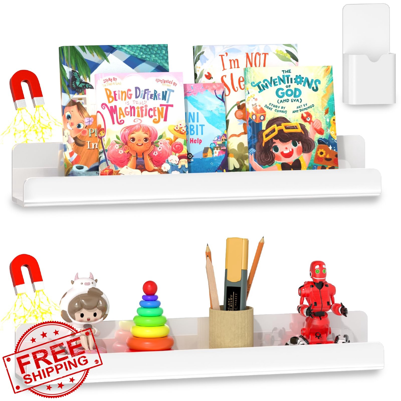 FUCDTEFC 2 Magnetic Shelf Pen Holder White