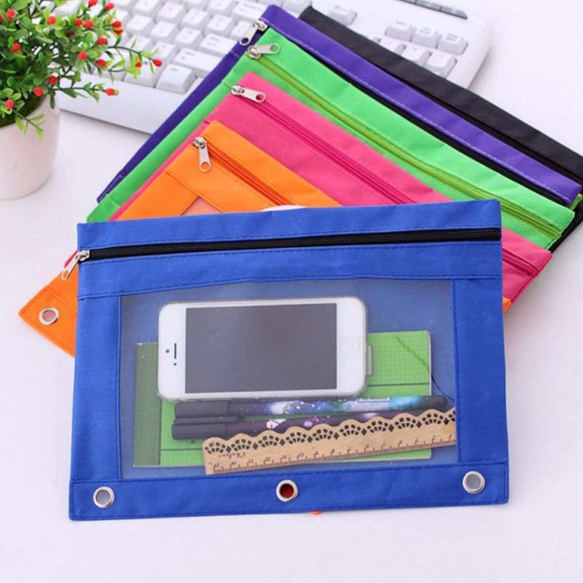 3 Ring Pencil Pouch, Zippered Organizer For Binders, 2 Pack, Black