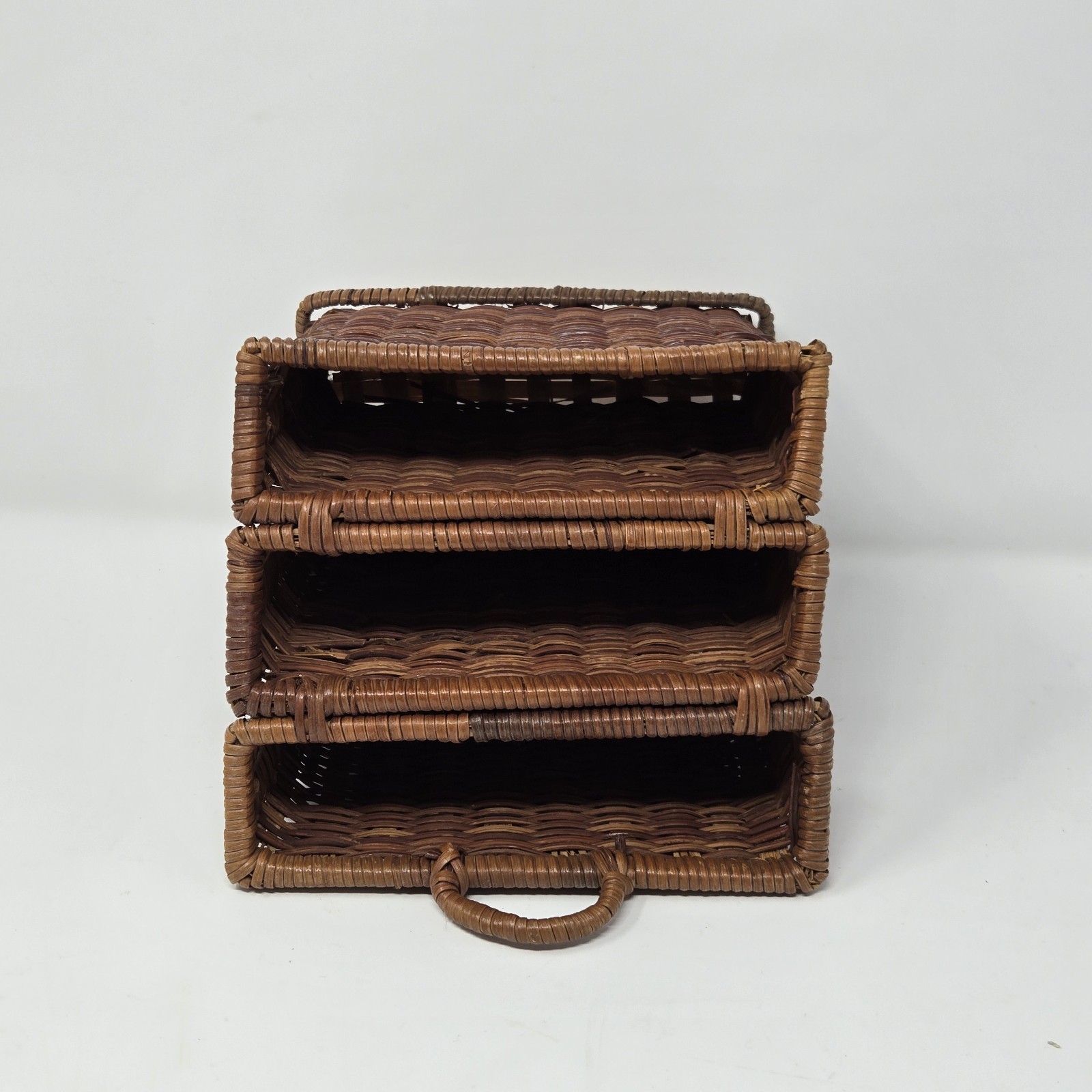 VTG Bamboo Wicker Rattan Desk Accessory Square Letter Holder 3 Compartment Hang