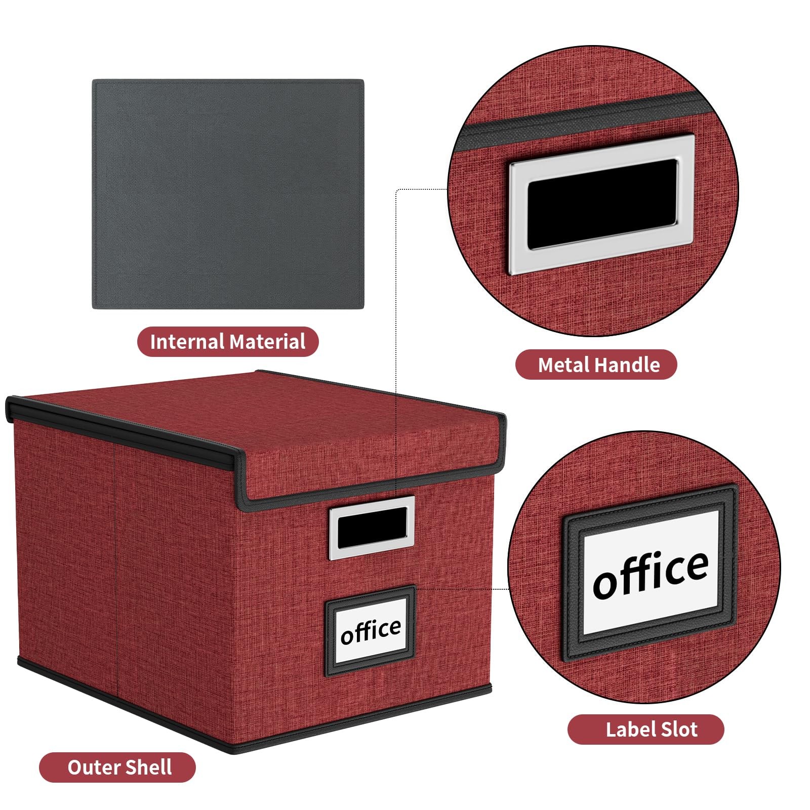Huolewa File Organizer Box with Lid, 1 pack – without folders, Dark Red