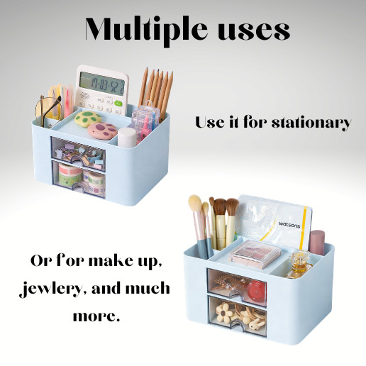 Compact Desk Organizer with Drawers for Stationery, Makeup, Jewelry – Blue