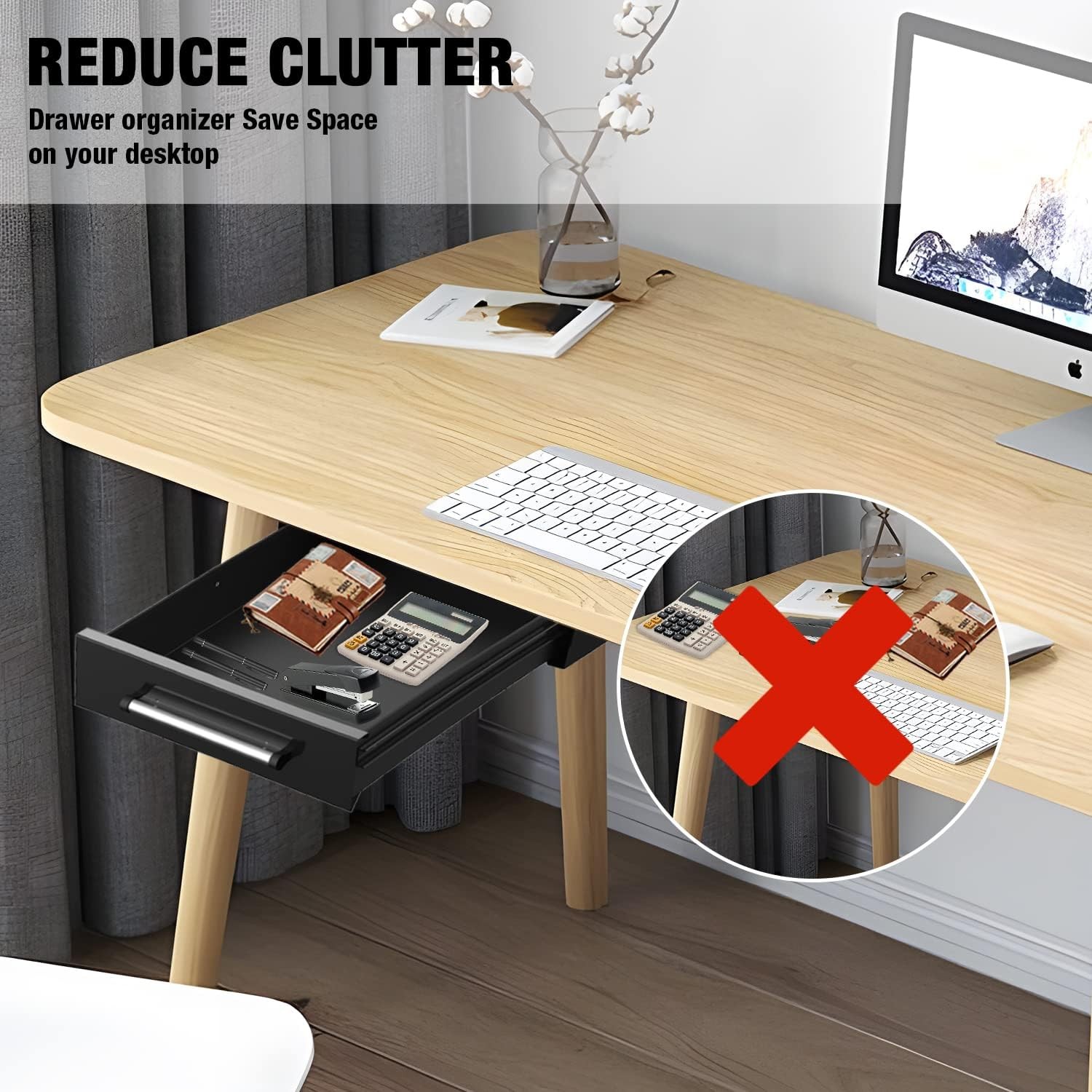 Under Desk Drawer Storage, Pull-Out Office Hidden Counter Drawer, Metal Slidi…