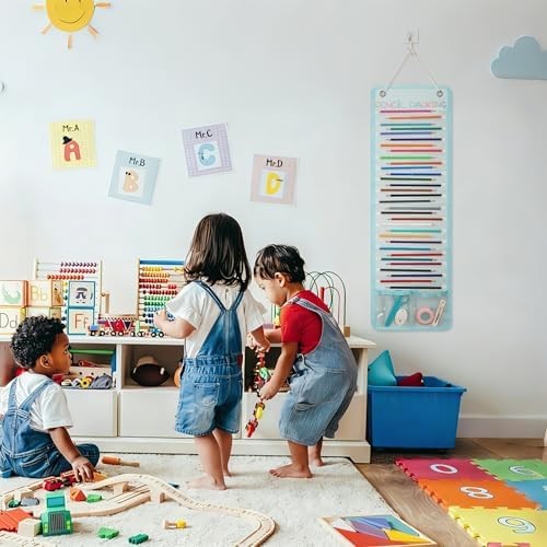 32-Pocket Pencil Parking for Classroom, Hanging Pencil Holder Wall Organizer