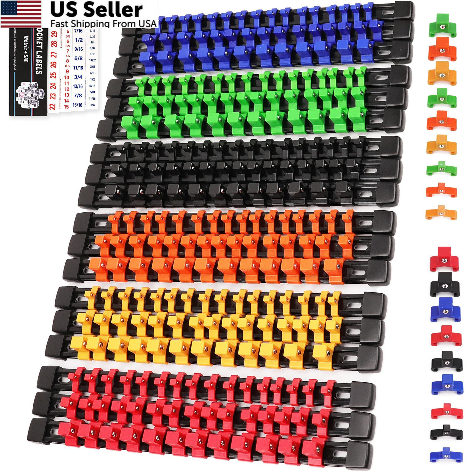 SWANLAKE Socket Organizer Set 18-Piece, 1/4-Inch x 96 Clips, 18 PCS, Mixed