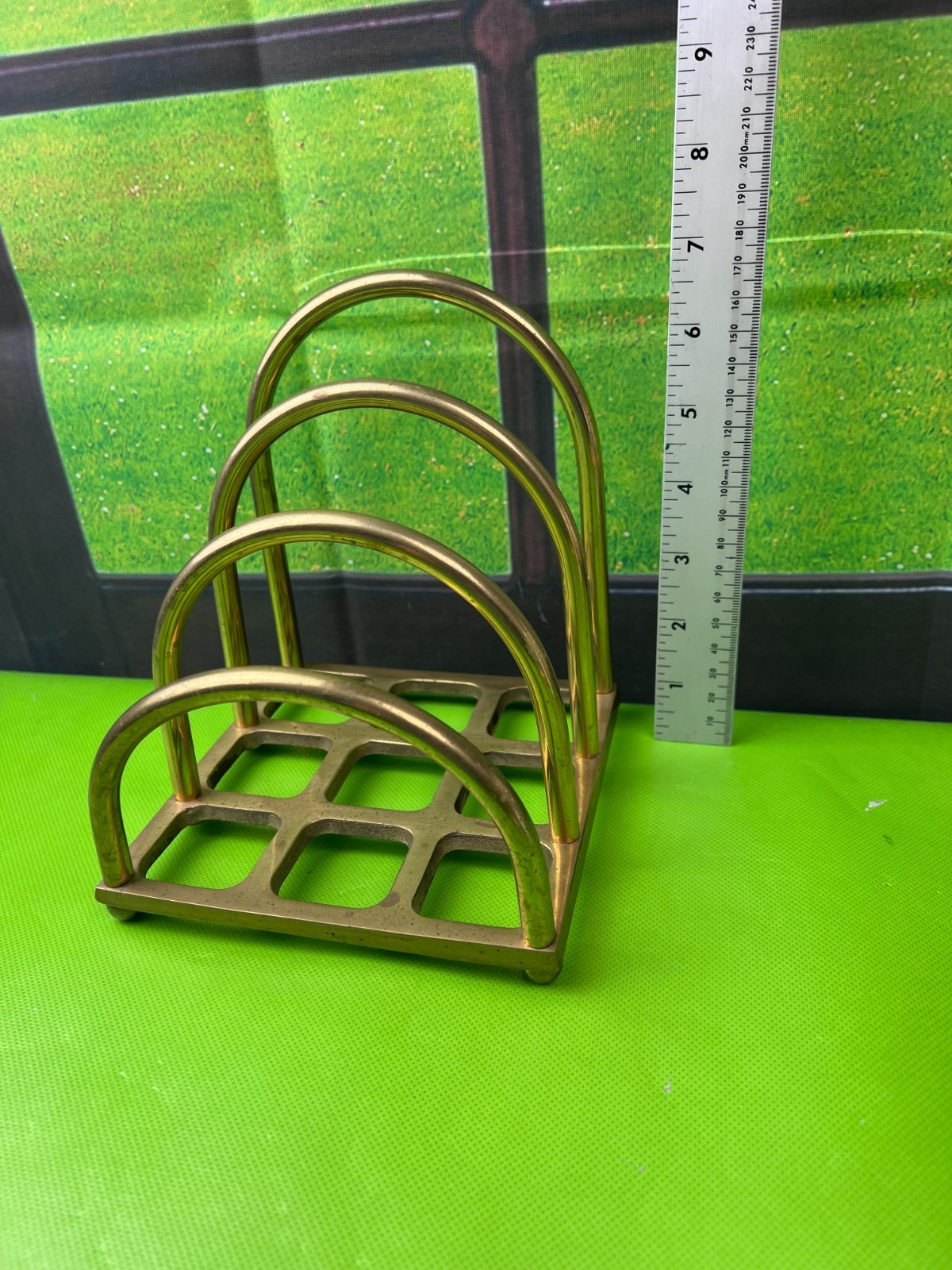 Brass Tiered letter holder desk organizer waffle bottom