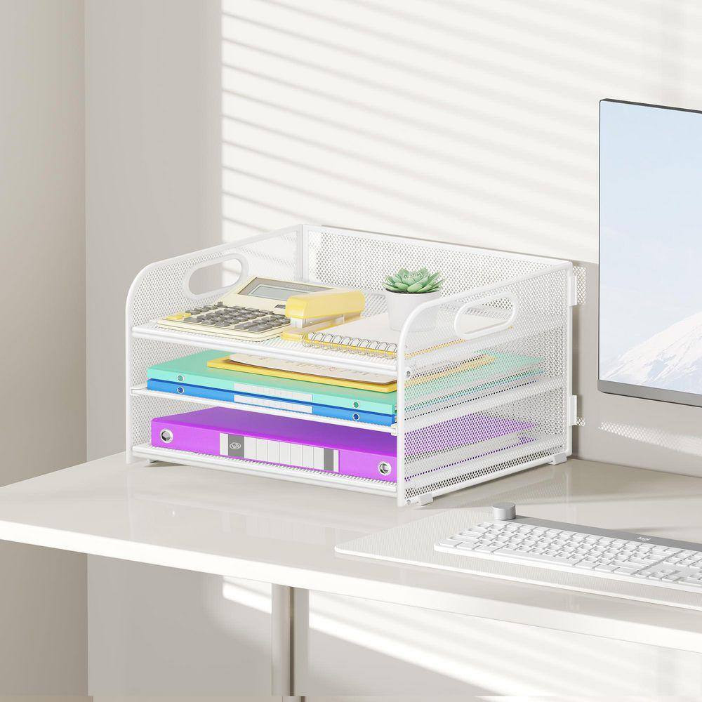 7.5 In. X 12.6 In. 3 Tier Paper Organizer with Handle, Metal Mesh Desk Organizer