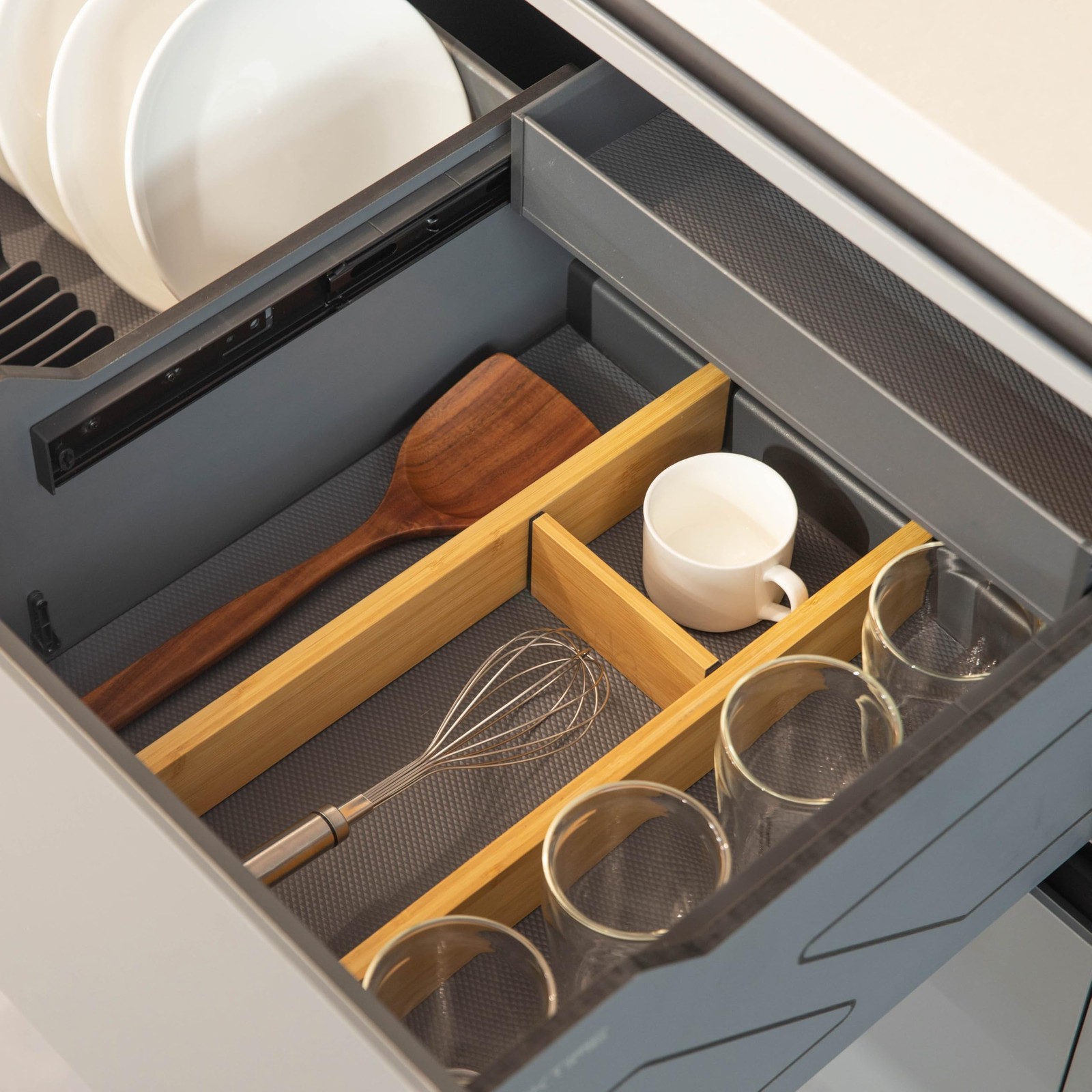 Basicwise Expandable & Adjustable Drawer Organizer with 4 8 Piece, Brown