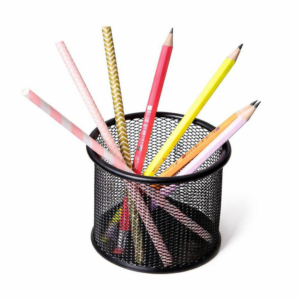3.5 X 3.5 X 3.9 In. Steel Wire Mesh Black Pen Holder Cup for Desk Office Organiz