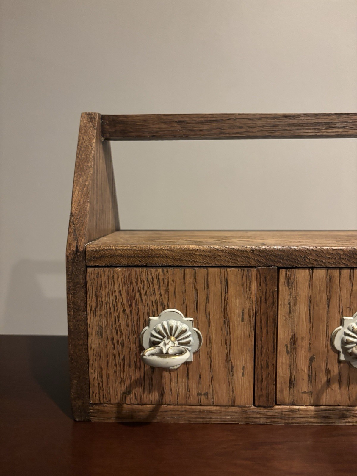 3 Drawer Wooden Desk Organizer Vintage Style Rustic Wood Desktop Cubby Handled