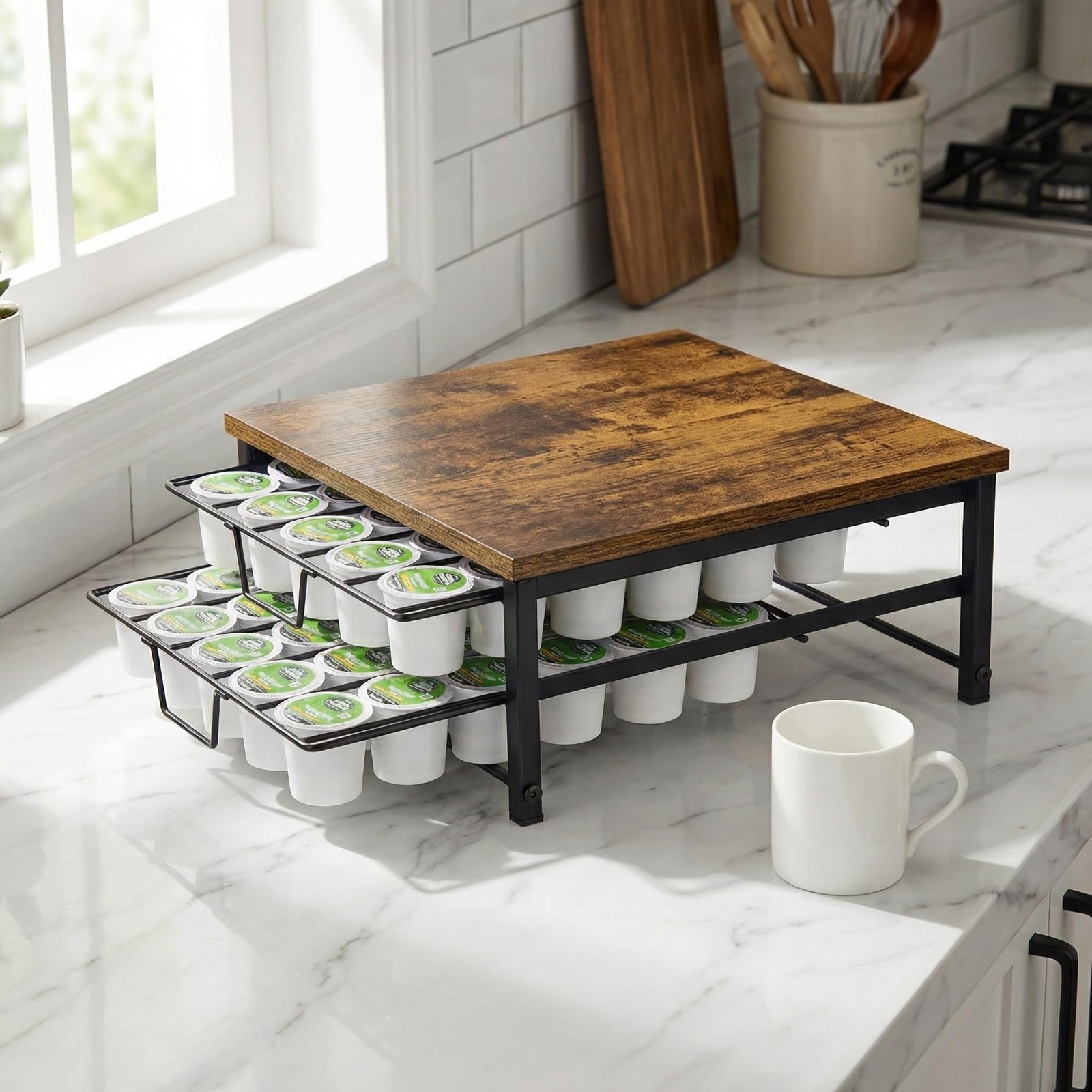 SPEDAY 2 Tier Coffee Pod 12.7 inches x 12.59 x 5.9 inches, wood