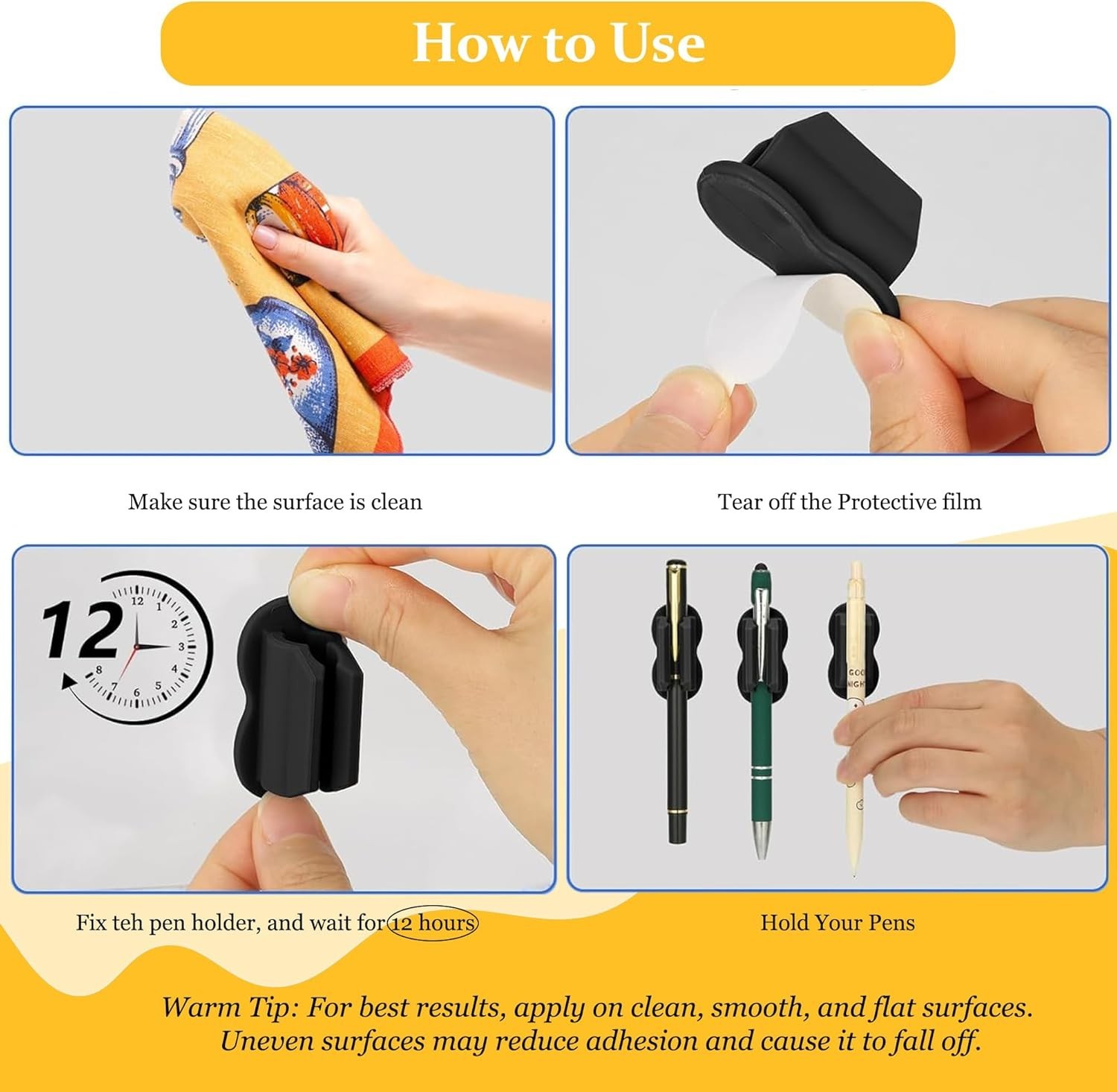 20 Pack Silicone Pen Holder Desk Adhesive Pencil Holders extra 10 Sticker Pads