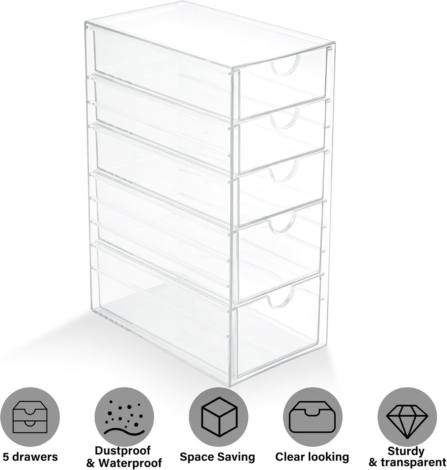 Prsildan Hair Accessories Organizer Acrylic Drawer with 5 Small Drawers | Clear,