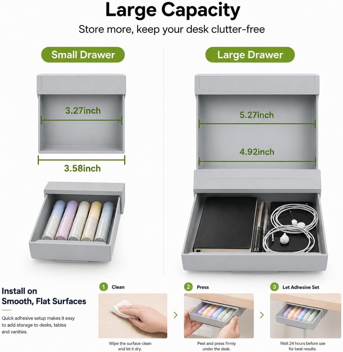 YOOUSOO 2 Pack Under Desk Drawer Organizer, Slide Out Drawer Attachment, Plas…