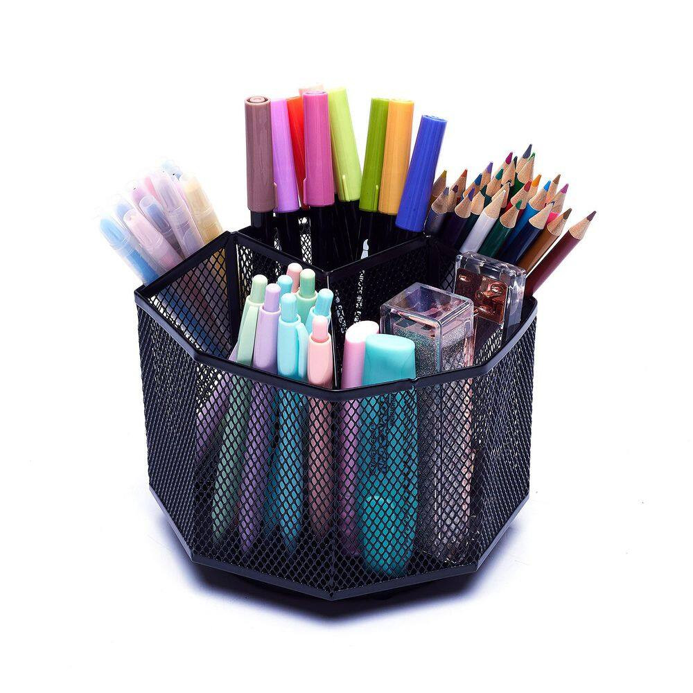 Mesh Desk Tidy Pen Holder Multifunctional Organiser 360 Rotation Large Capacity