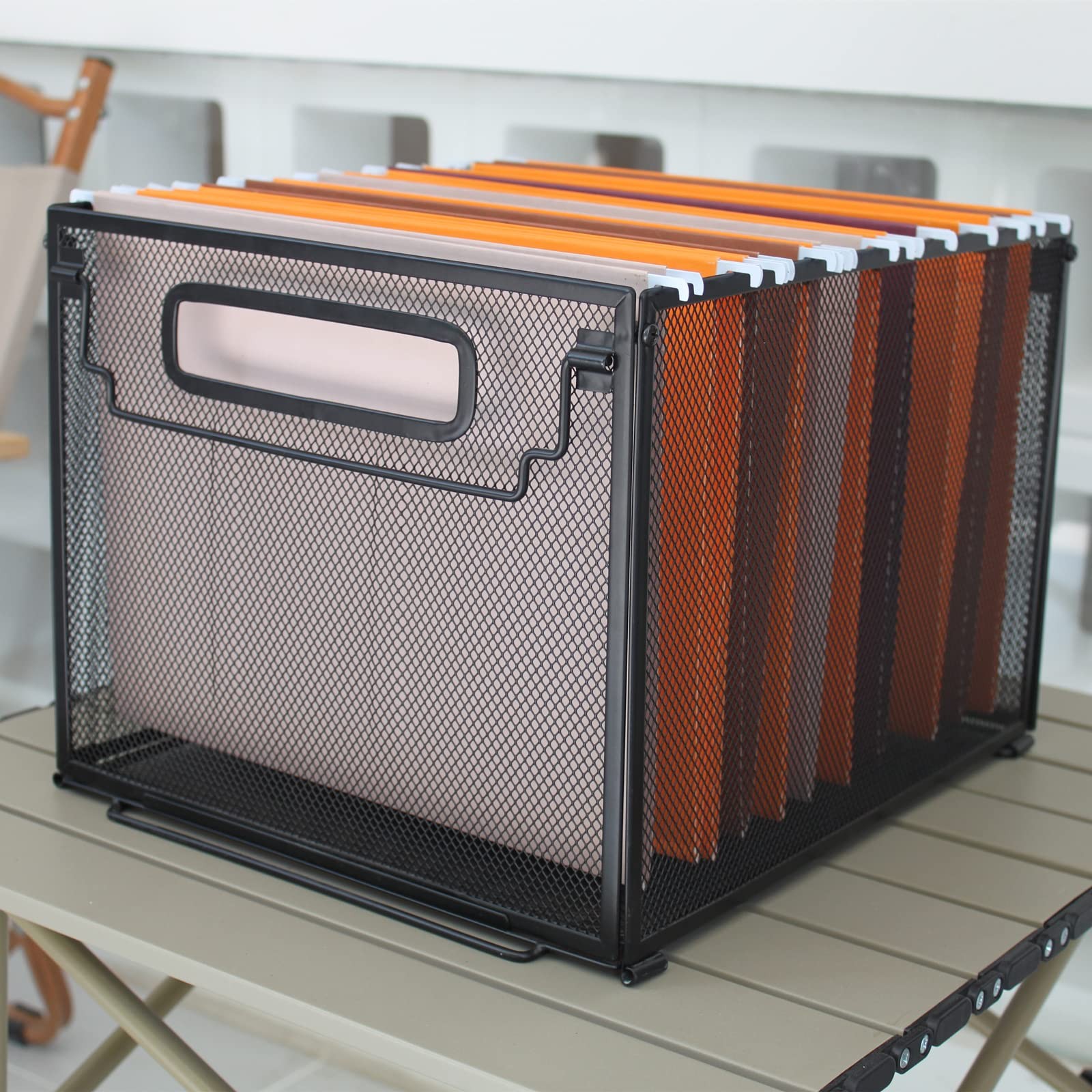SETTFRFE Letter Size Metal Mesh Hanging File Folder Organizer Crate Black