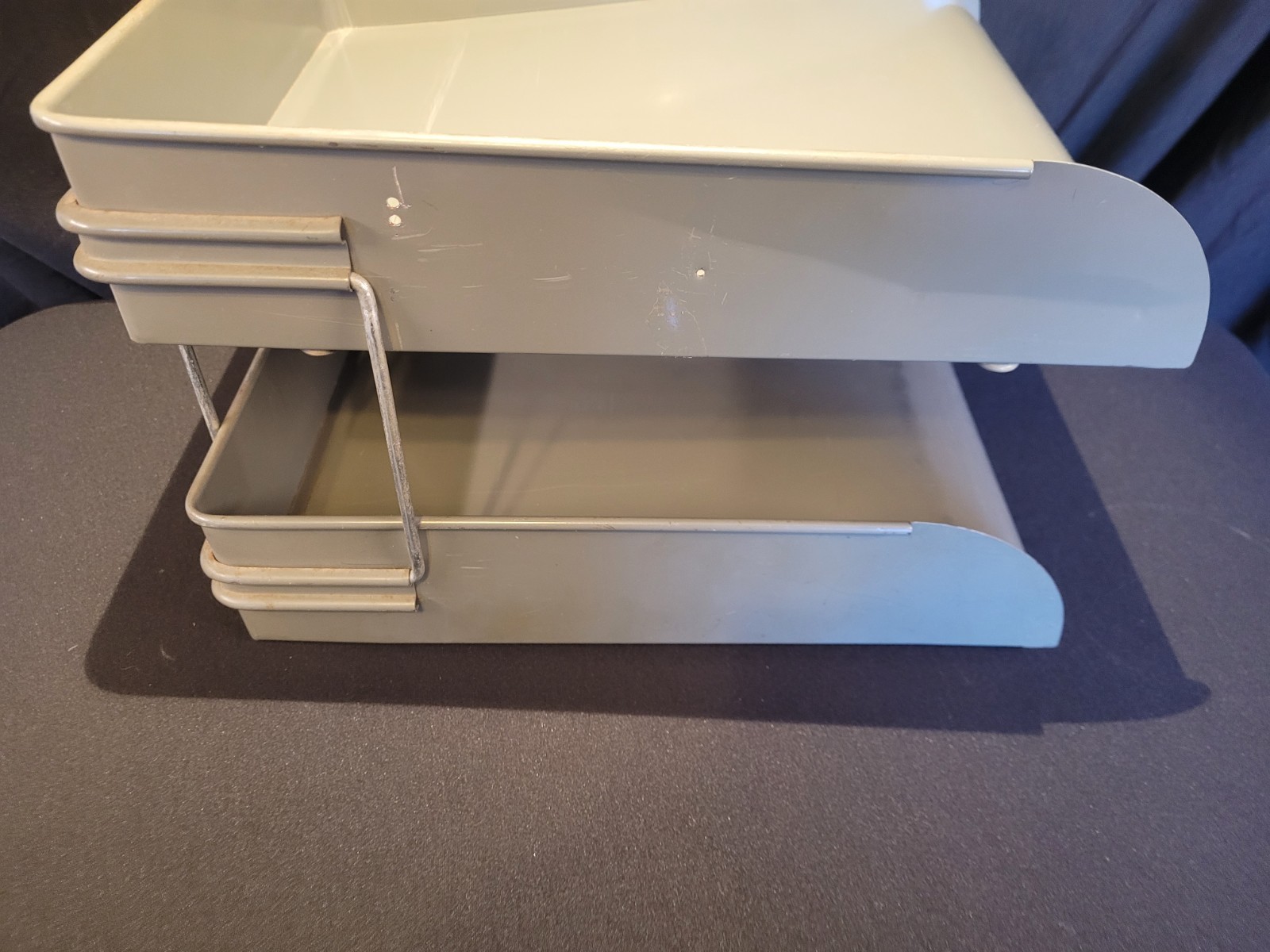 Vintage Globe-Wernicke 2-Tier Paper Tray Desk Organizer Gray Metal In/Out
