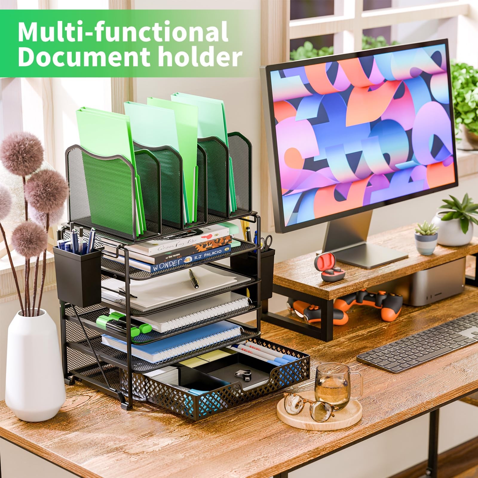 5 Tier Mesh Desk File Organizer 13.25”W x 9.25”D x 19.5”H – Sliding Drawer