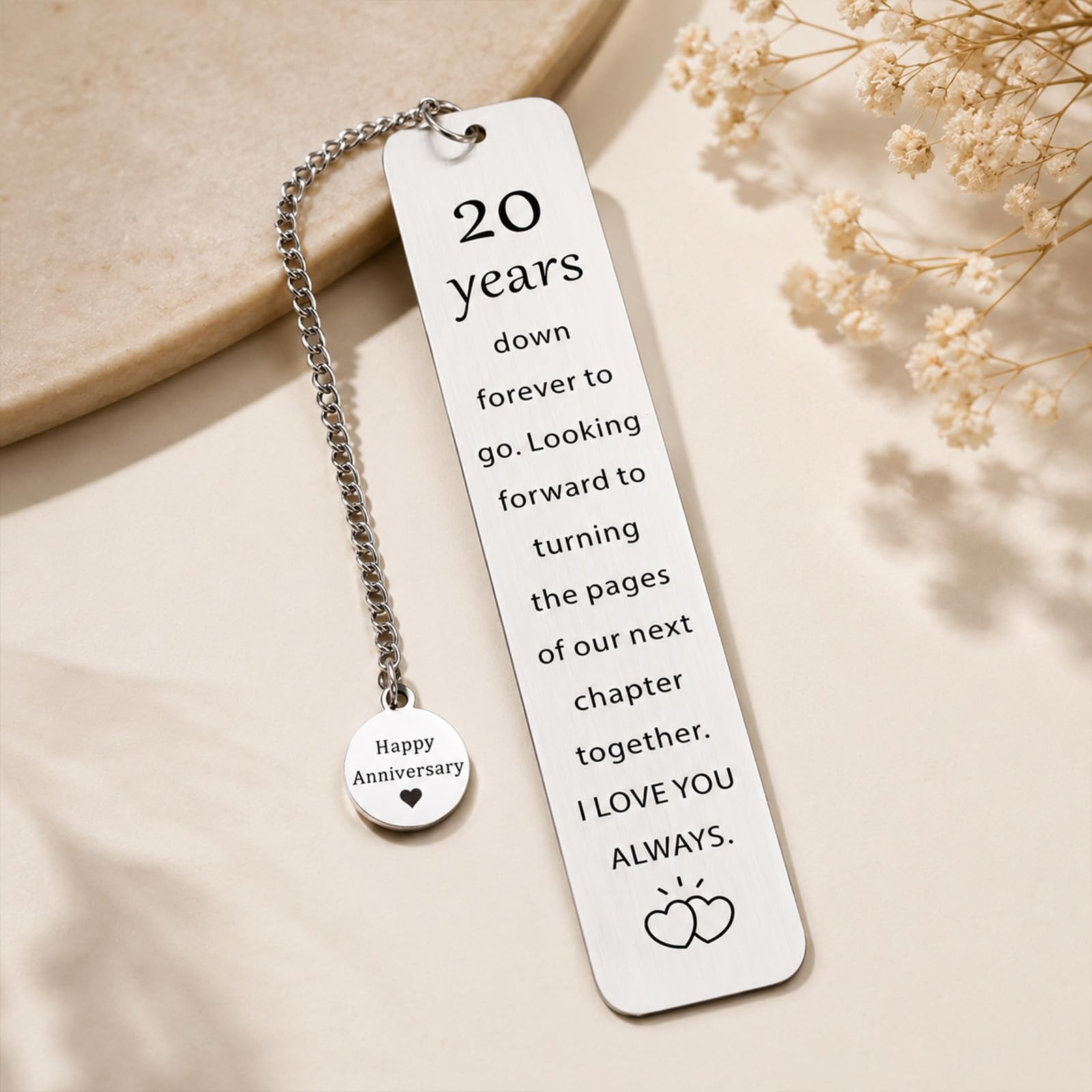 20th Wedding Anniversary Gift for Women Men 20 1.02 x 5.12 inches, Silver