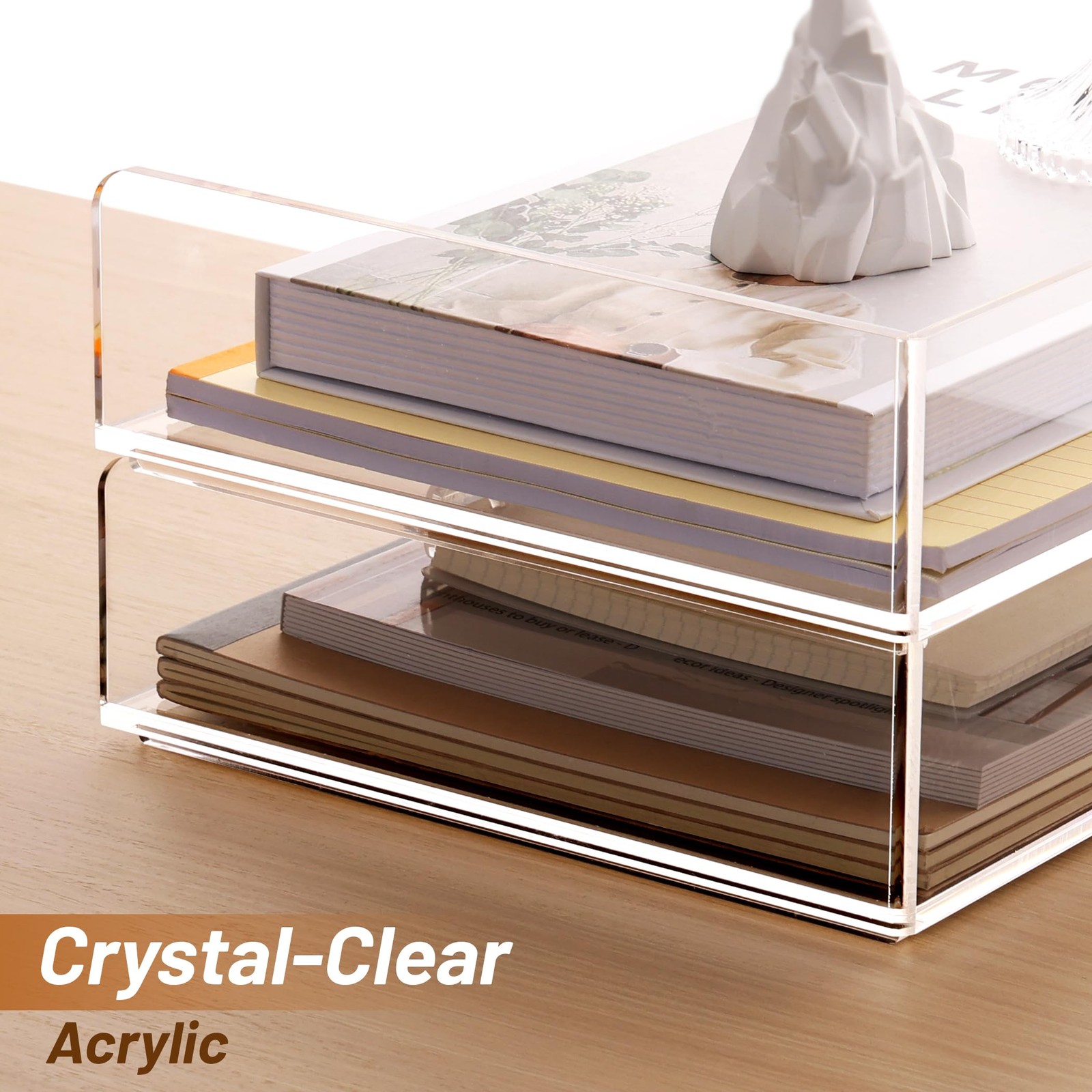 Acrylic Paper Tray Organizer, 2 Pack Stackable Desk File Holder