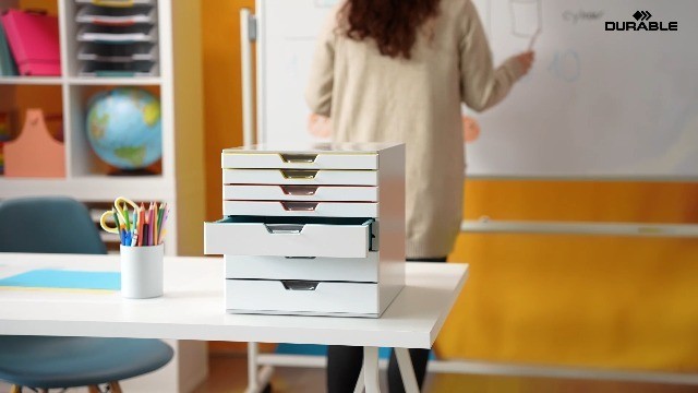 10-Drawer Desktop Organizer – Gray Storage Unit with Color-Coded Drawers for Fil