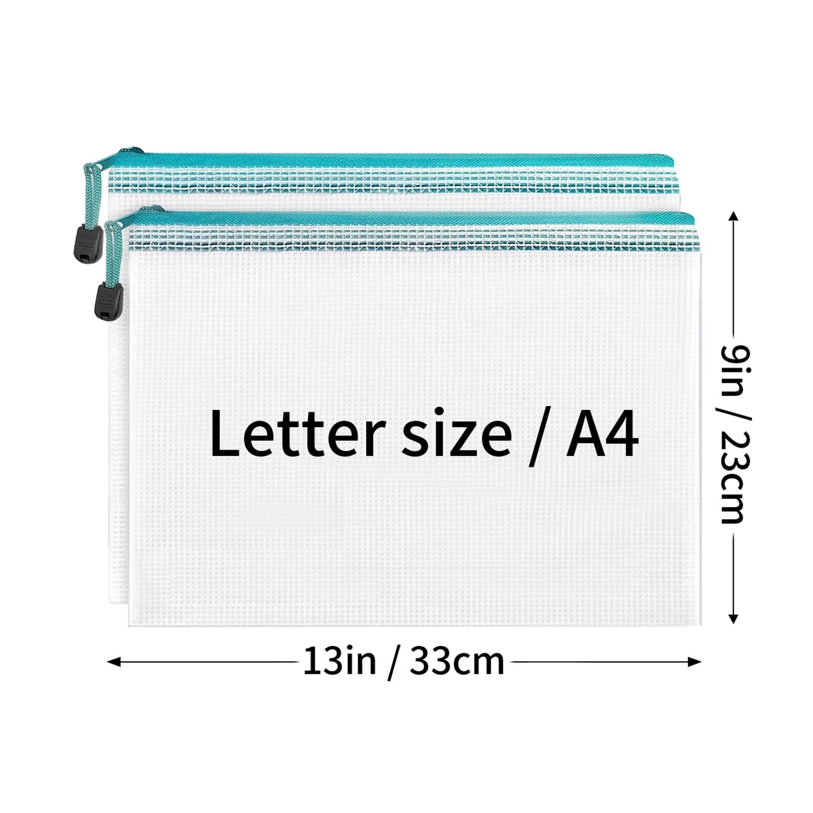 24 PCS Mesh Zipper Pouch Bags A4 Waterproof Plastic Storage Document Folders