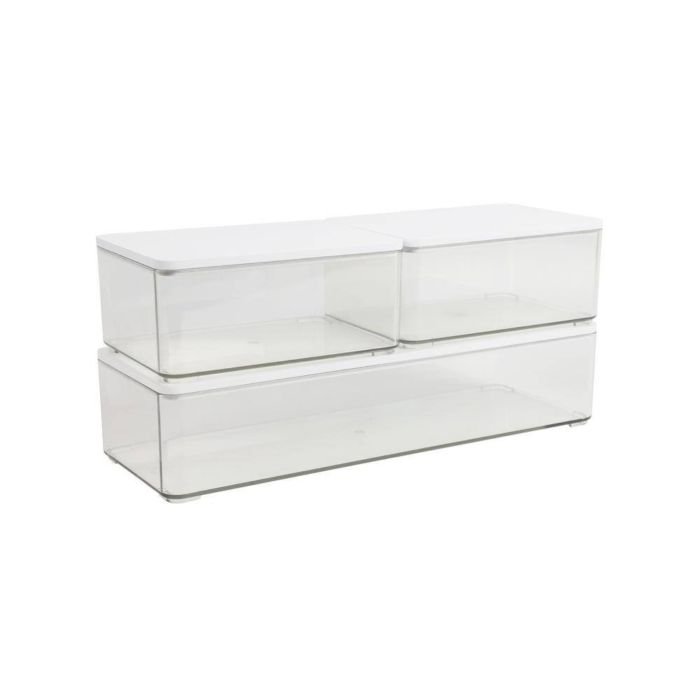 Clear/White Wood Desk Organizer Set of 3 – 2 Small/1 Large