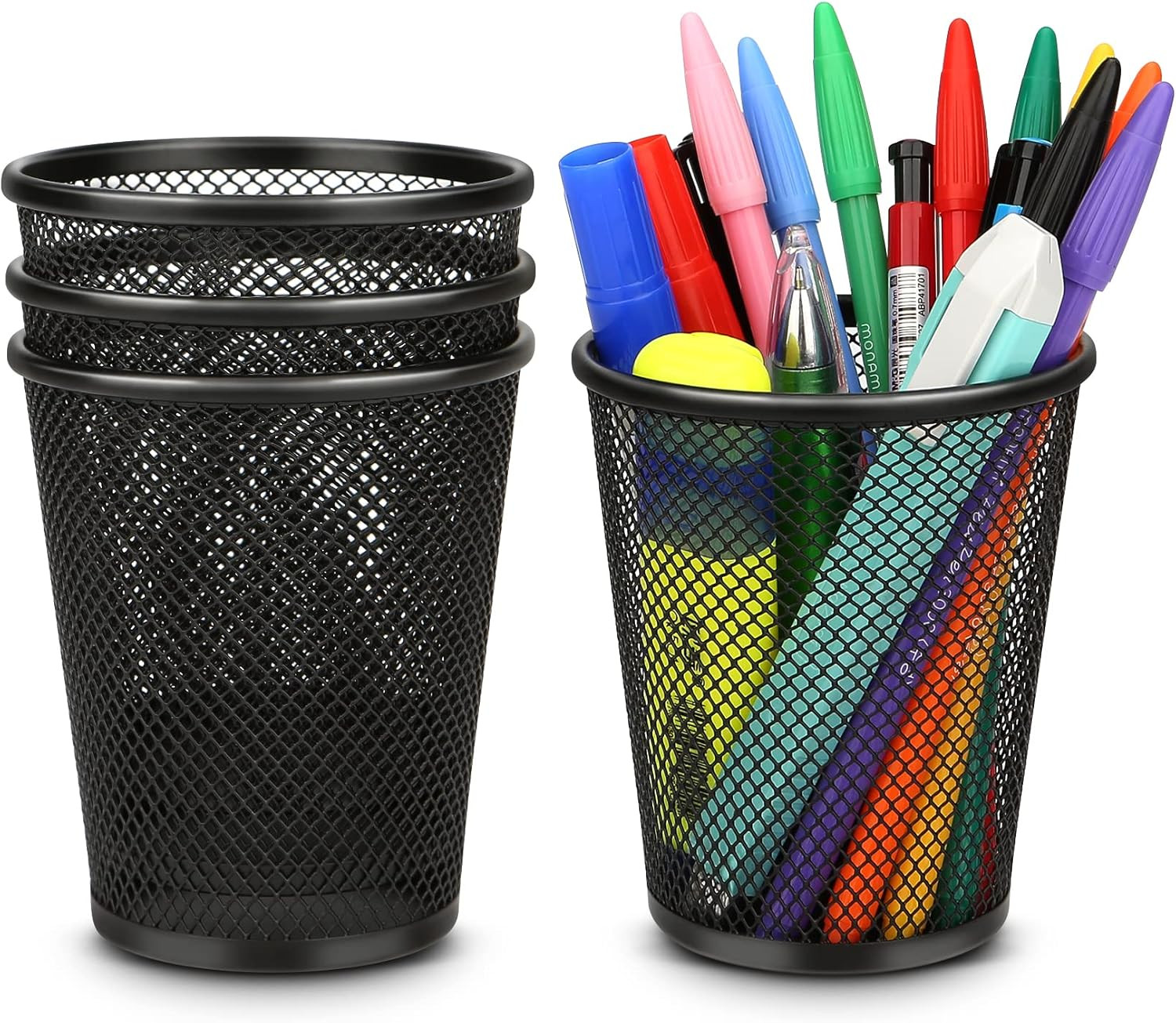 Pen Holder for Desk, Pencil Holder for Desk, 4 Pack Pencil Cup for Pen, Mesh Met