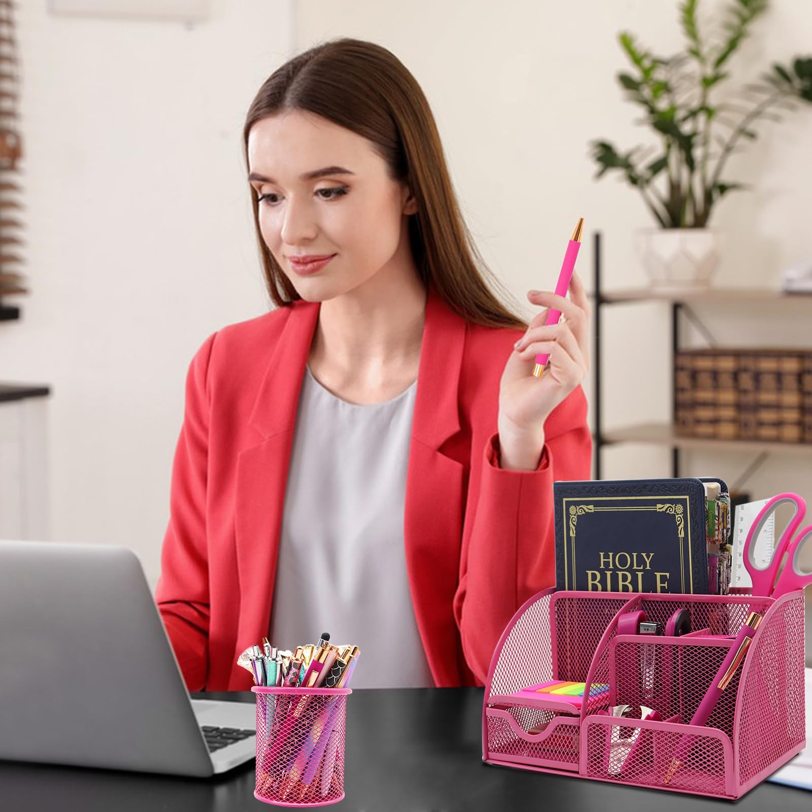 12 in 1 Hot Pink Desk Organizers and Accessories Set, Gifts for Coworkers Wom…