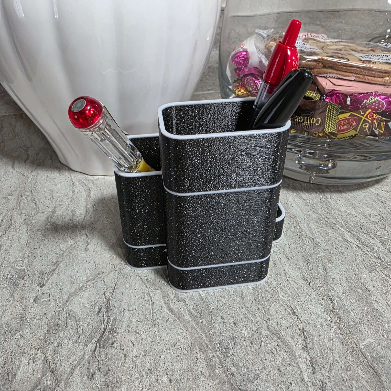 Black Marble Desk Organizer / Pen Holder, Office Organizer 3D Printed