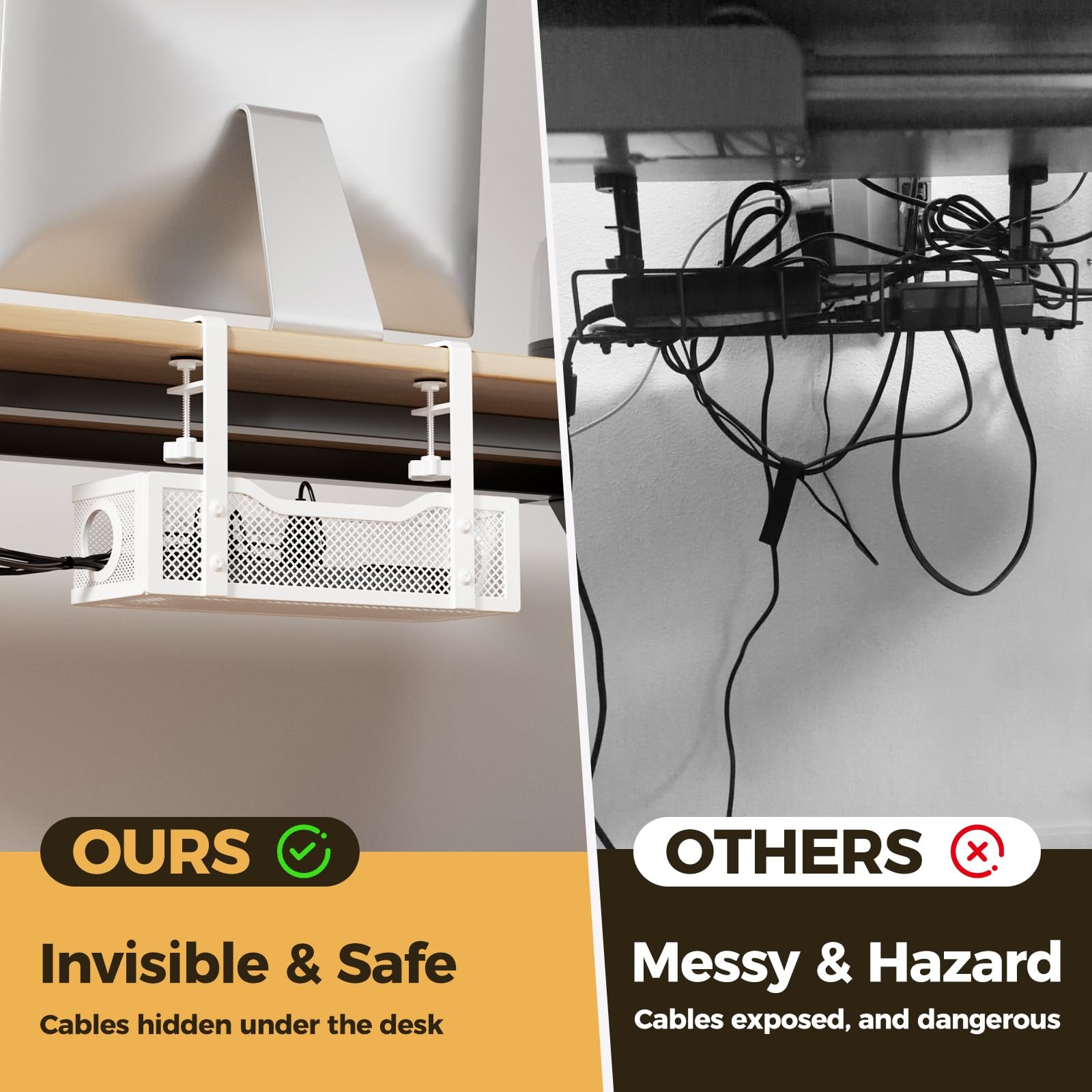 Under Desk Cable Management Tray White, Cinati Wire 13.4″-1 Pack, White