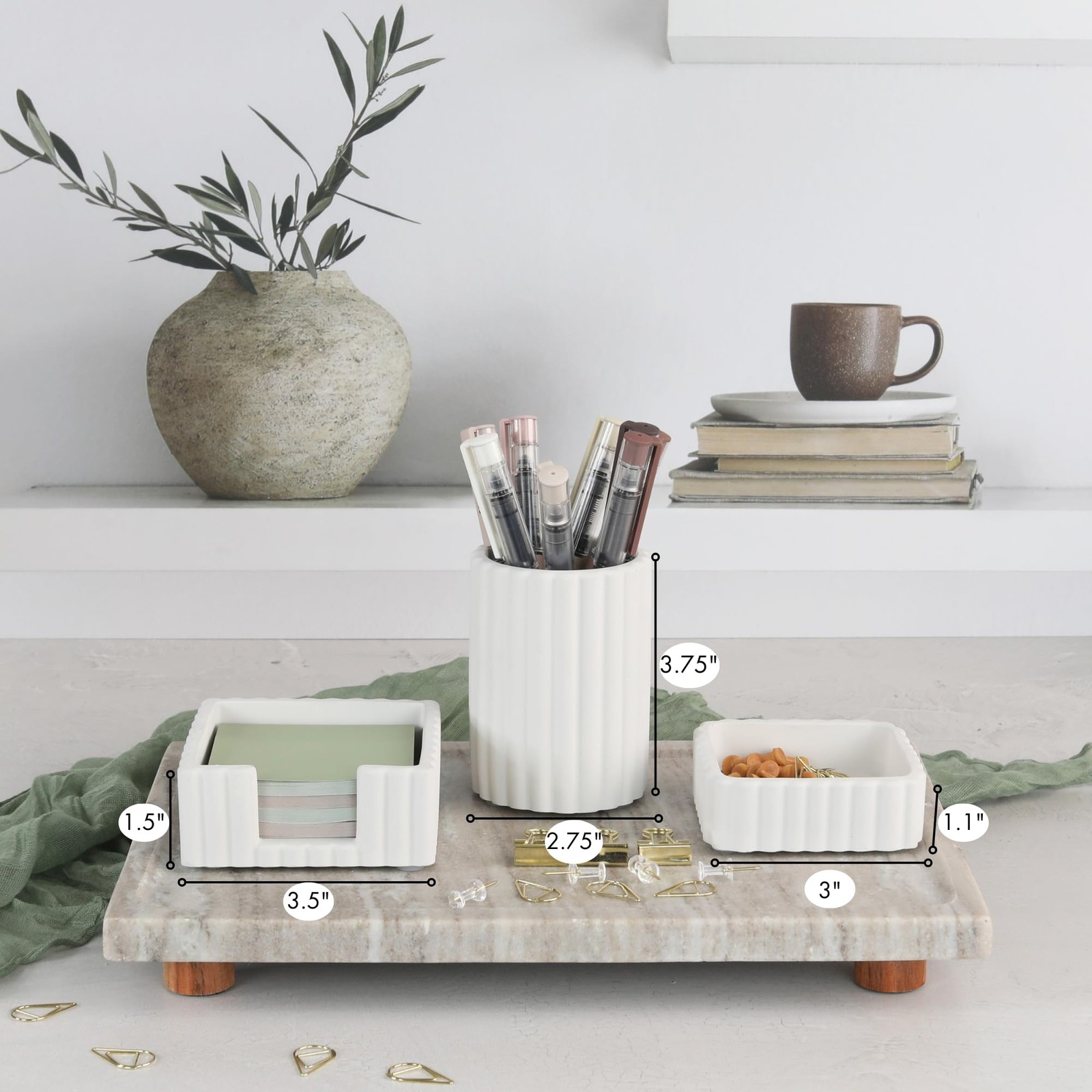KIBAGA Modern Aesthetic Desk Accessories Set of 3 – Stylish Concrete Organize…