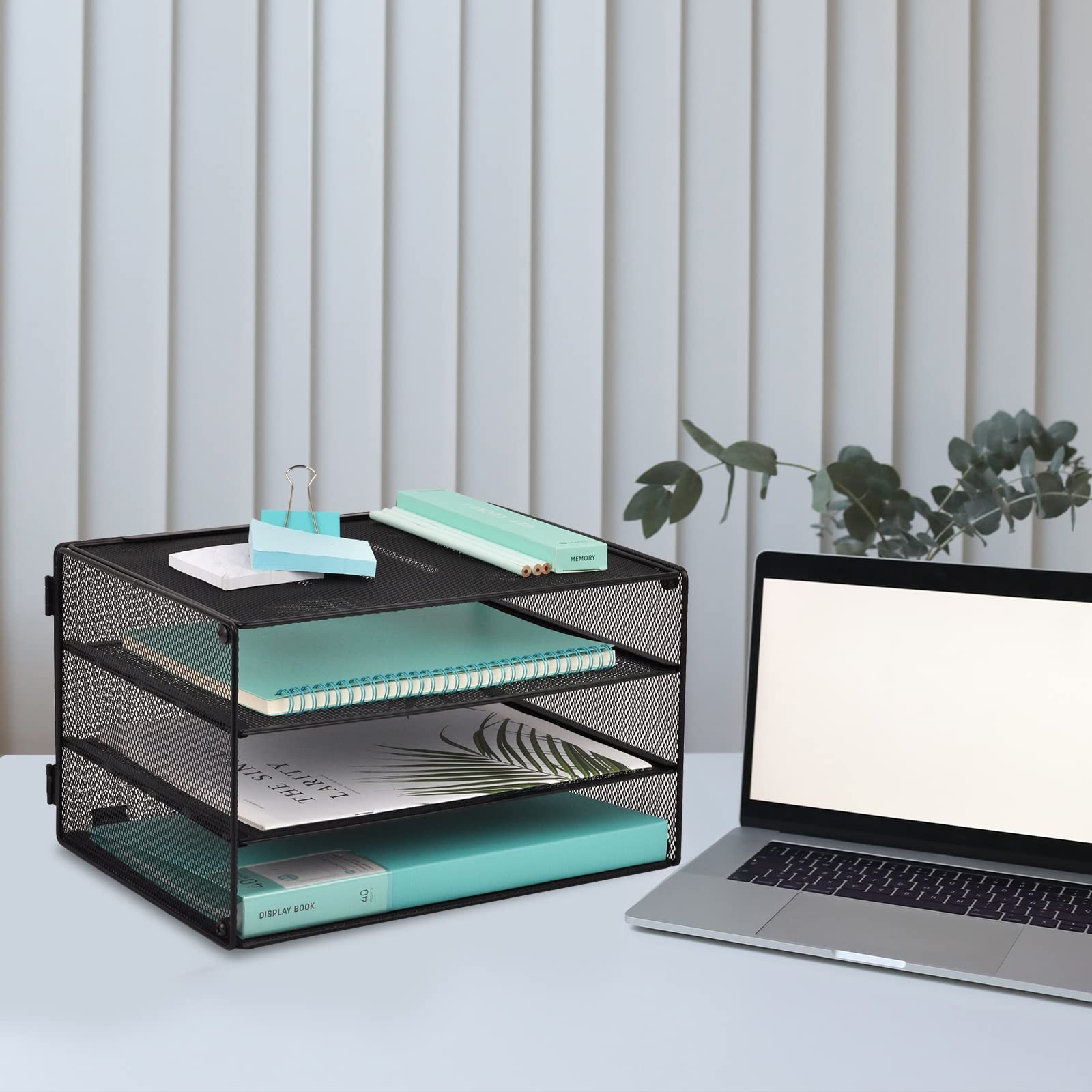 EASEPRES 3 Tier Mesh Desk Organizer Tray, 13.2″ x 9″ x 7.6″, 3 Black