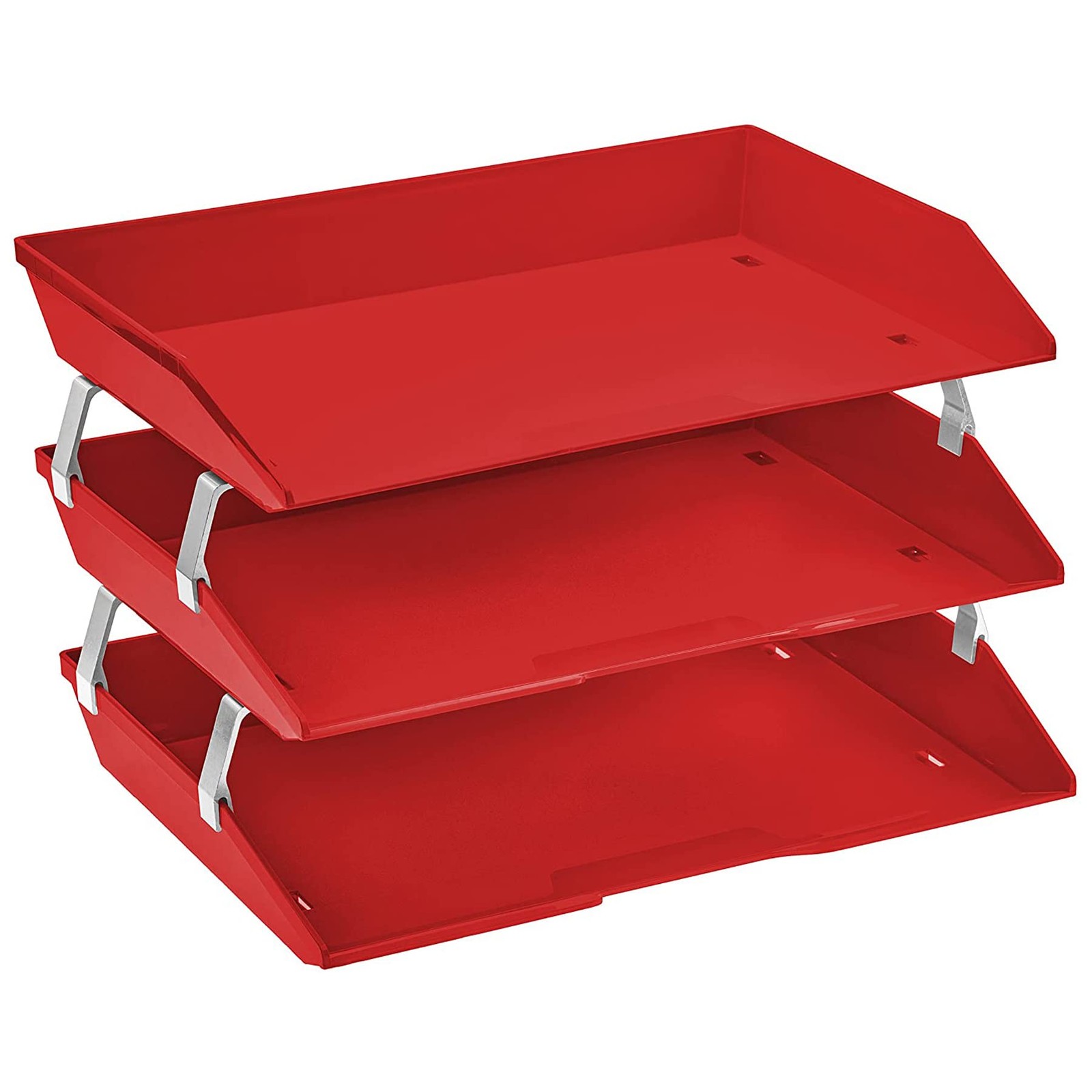 Solid Red Plastic Facility 3Tier Side Load Letter Size A4 Desktop File Organizer