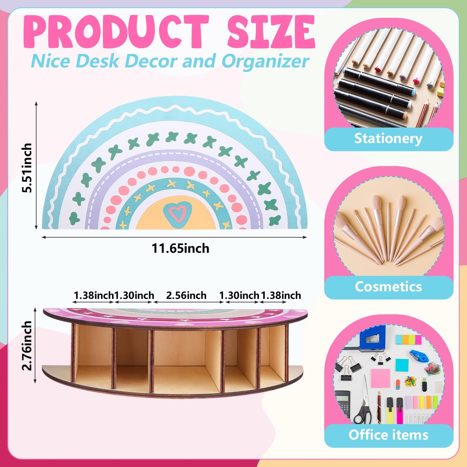 2 Pcs Rainbow Pencil Holder Rainbow Wooden Desk Organizer Boho Decorative Pen…