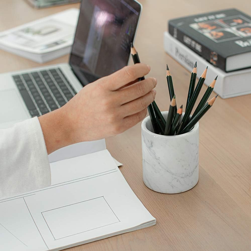 Natural Marble Pencil Pen Holder Stand for Desk Makeup Brush Cup for Girls