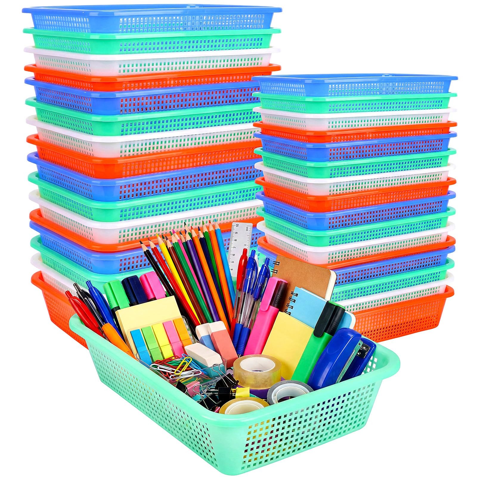 32 Pack Plastic Classroom Storage Baskets Bins, Mixed 2 Size Colorful Organiz…