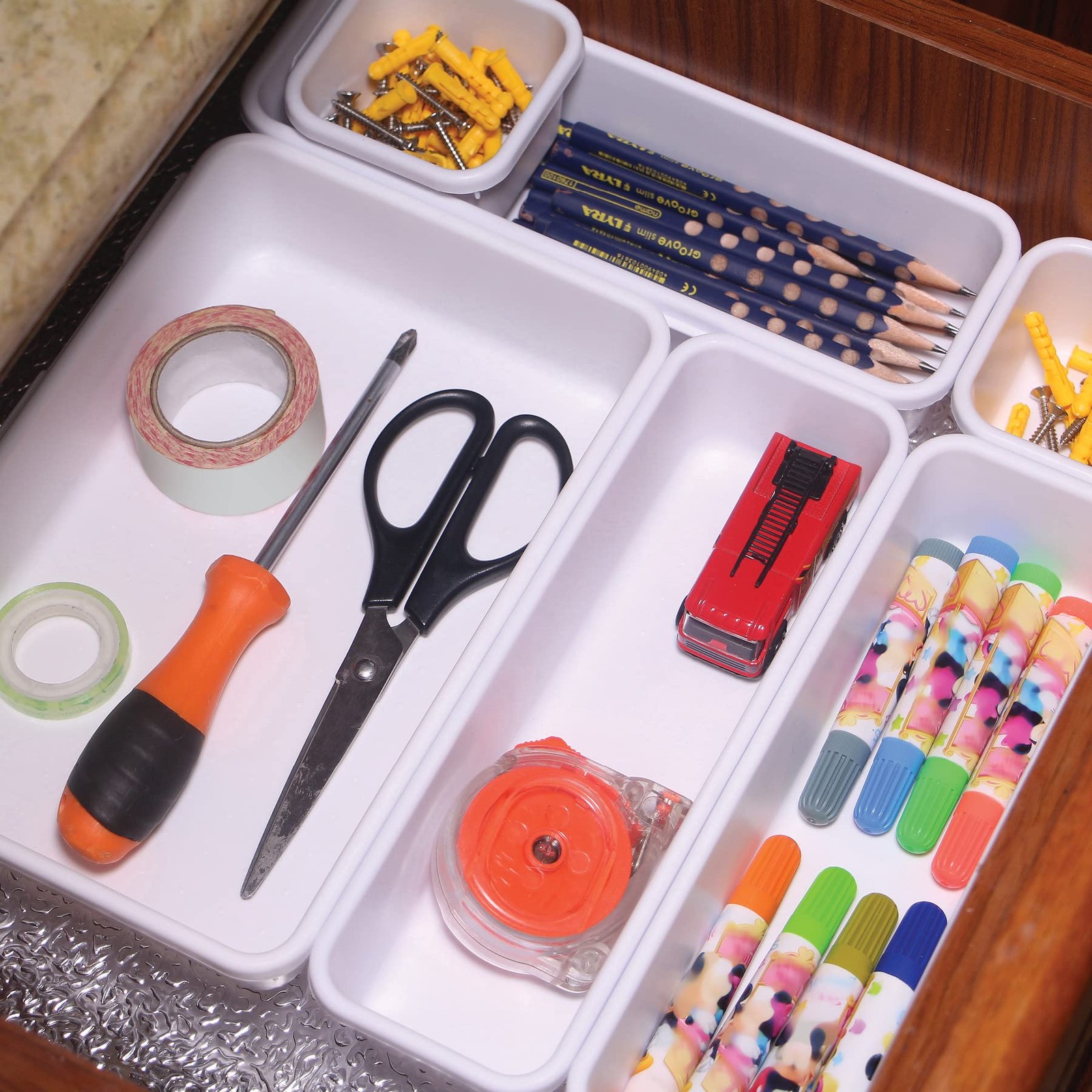 Set of 12 Interlocking Desk Drawer Organizer Tray Dividers Plastic White