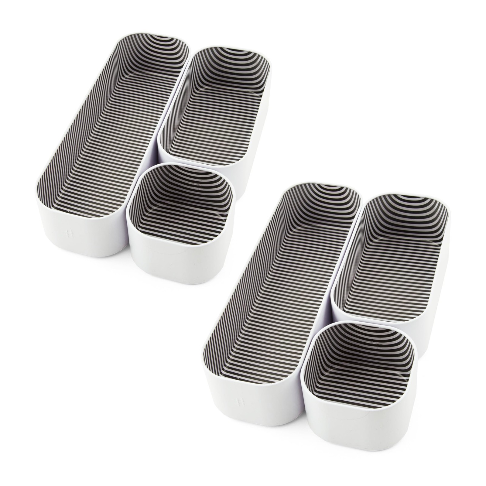 Three by Seattle 6 Piece Metal Organizer Tray 6 Pack, Stripes, White