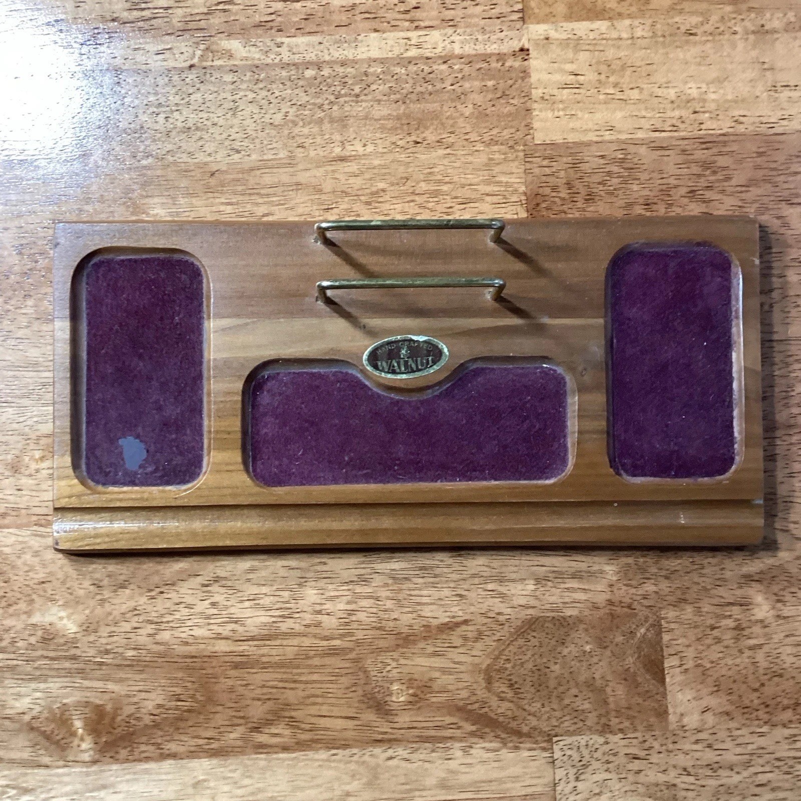 Vintage Solid Walnut Wooden Dresser Desk Organizer W/ Brass Hand Crafted