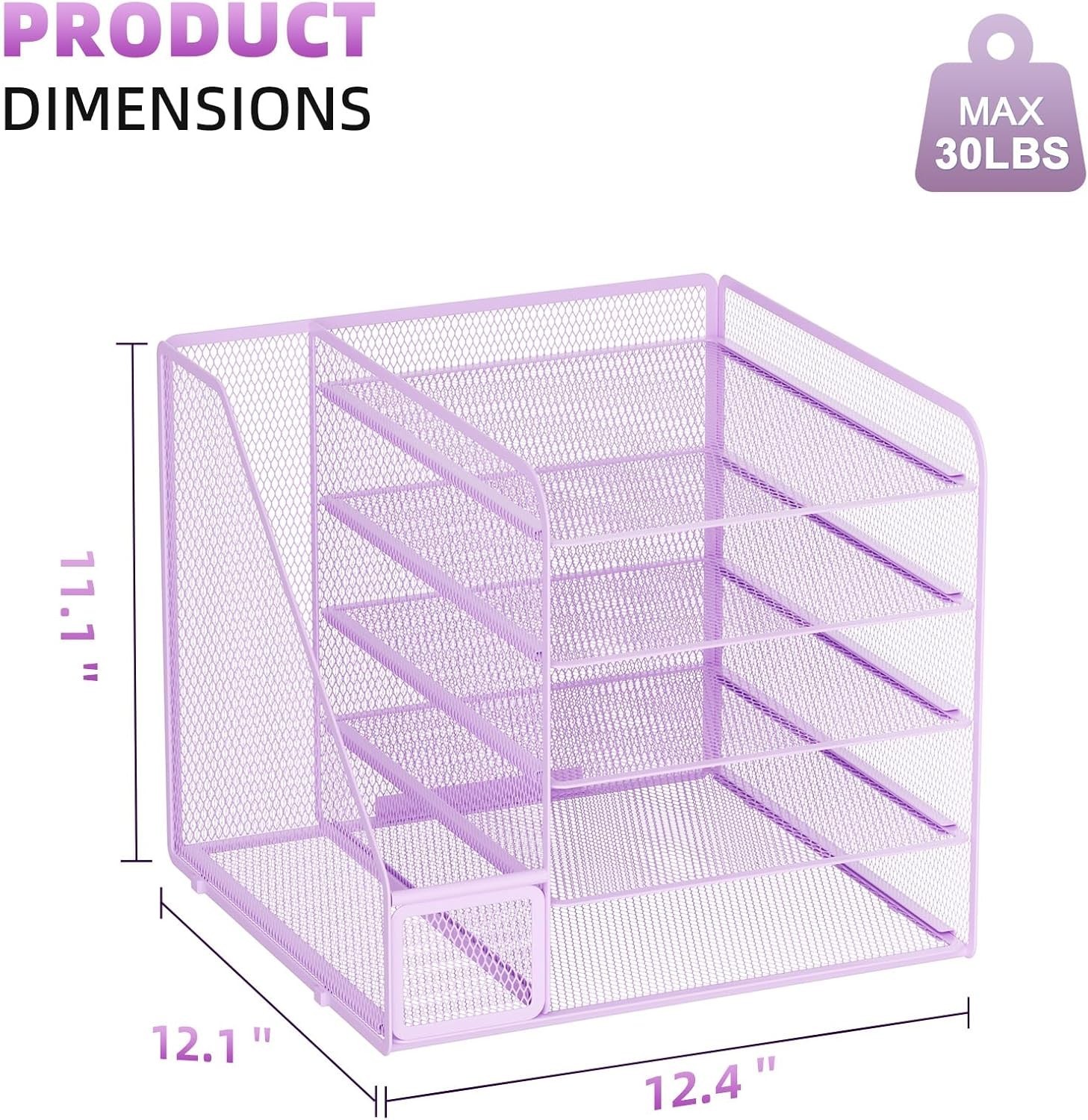 Elegant 5-Tier Purple Letter Tray with Integrated File Holder for Offices