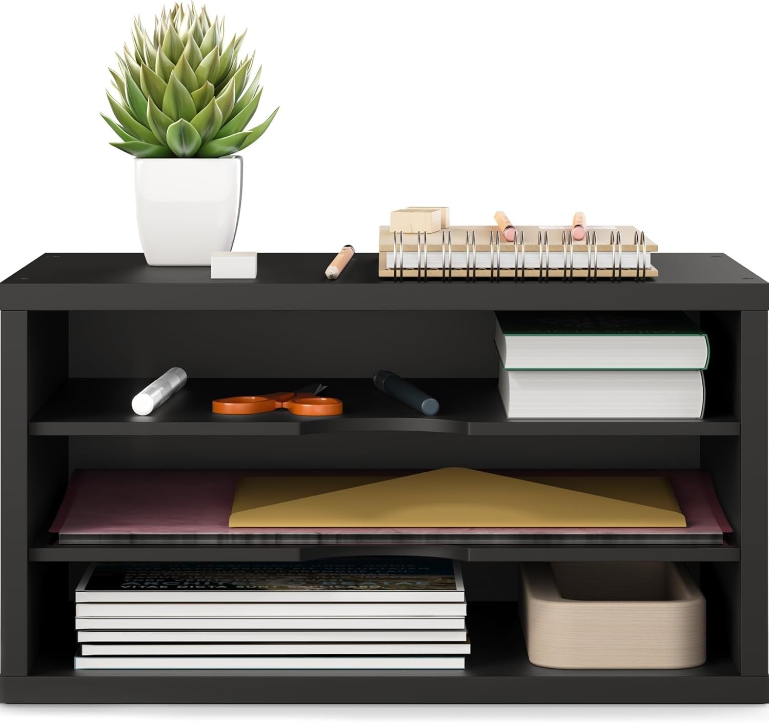 File Organizer, 3-Tier Document Sorter, Stackable Wood Desk Organizer, Sorter…
