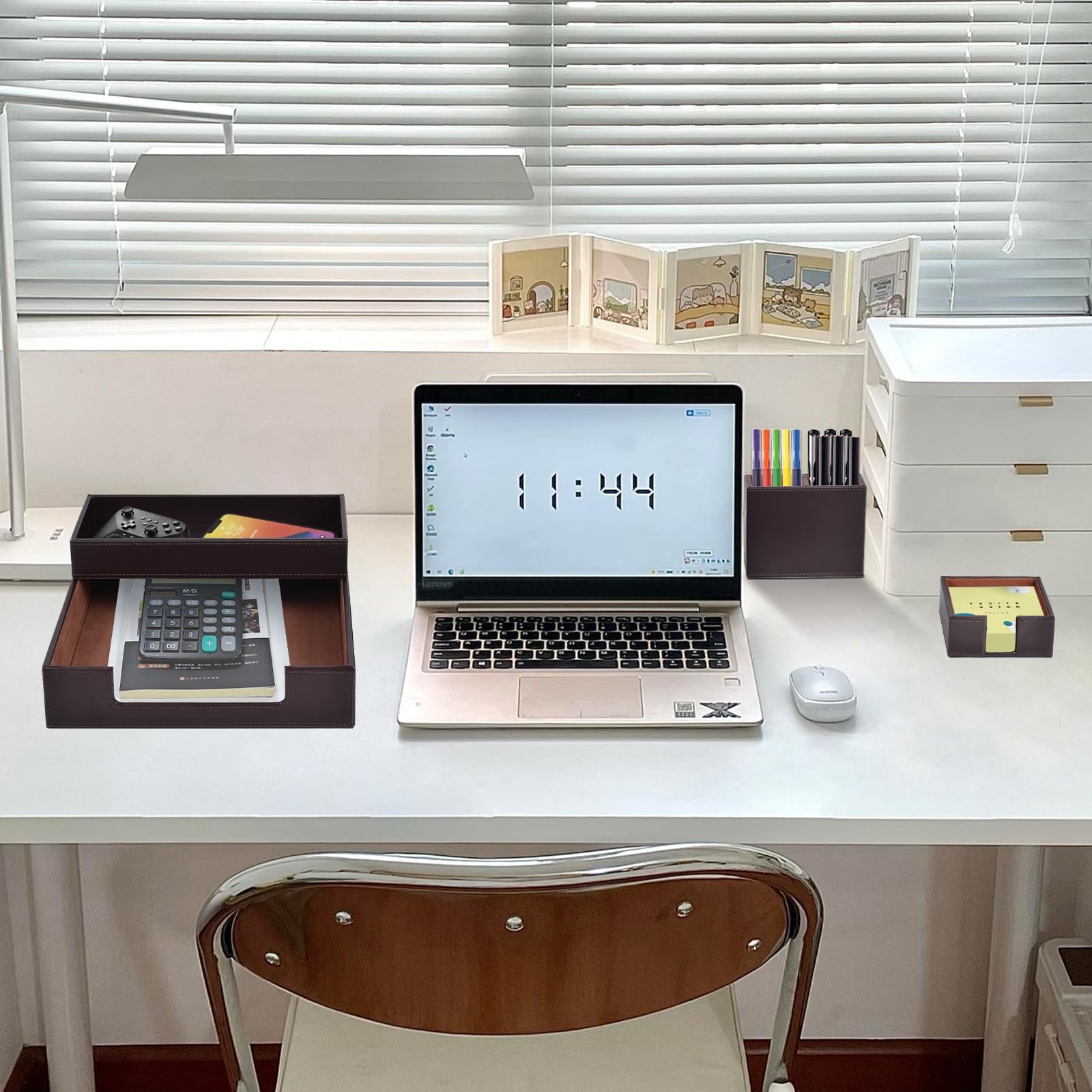 4 Pack Leather Office Supplies/Desk Organizer for Letter Paper Tray,Sticky No…