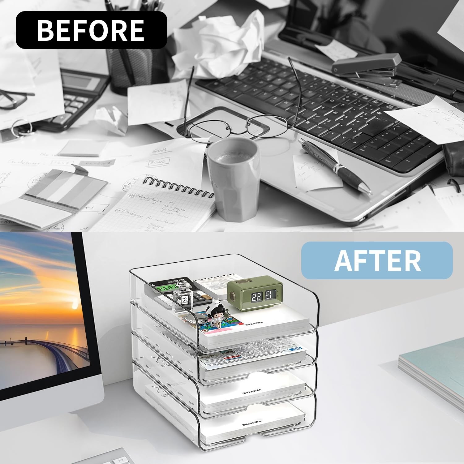 4-Tier Organizer for Desk, Stackable Desk Organizer Tray, Ideal for Office Su…